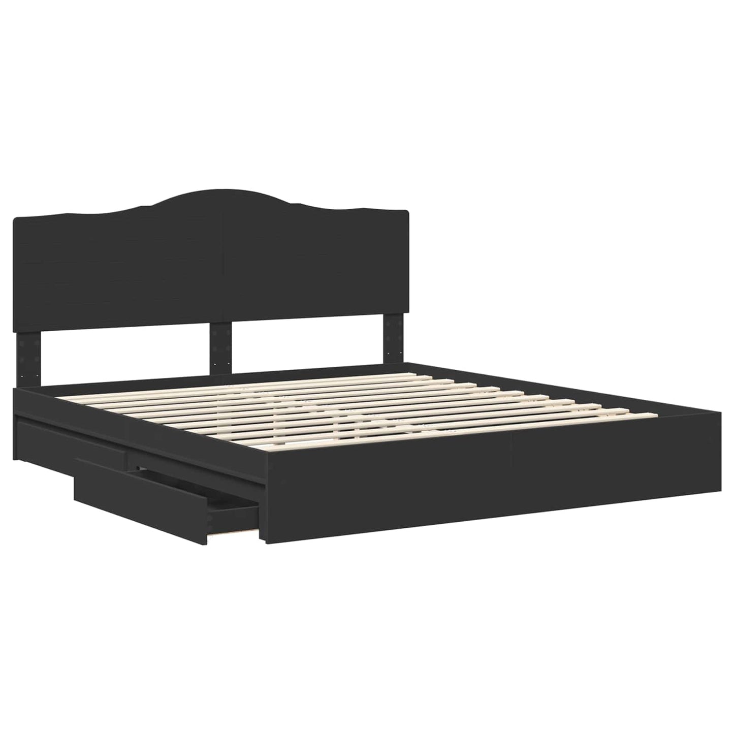 Opslag bed met hoofdeinde Zwart 200 x 200 cm Bewerkt hout is nu te koop bij PeponiXL, paradijselijk wonen!