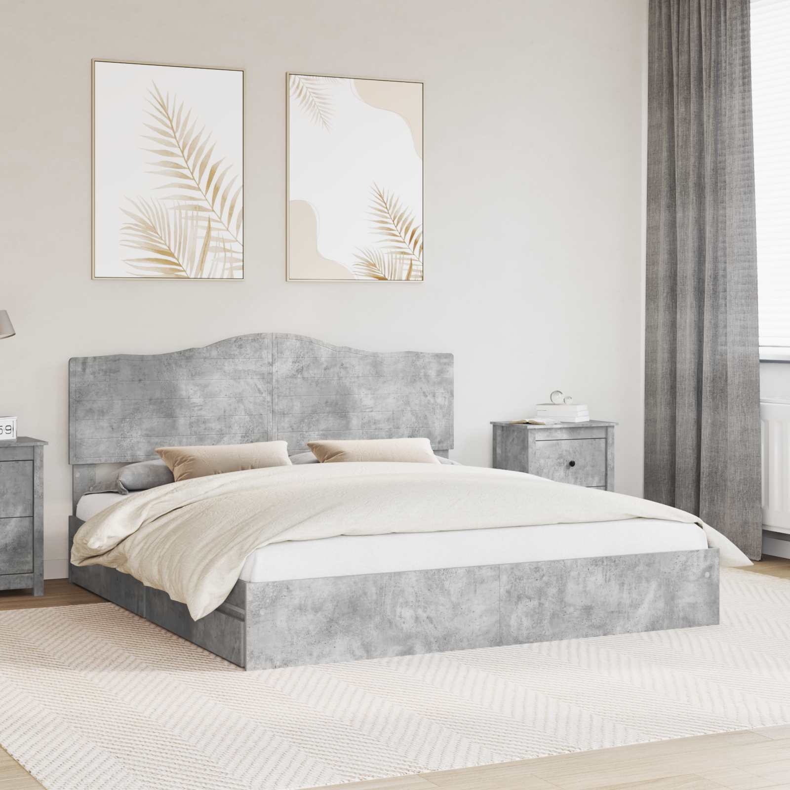 Opslag bed met hoofdeinde Beton Grijs 200 x 200 cm Bewerkt hout is nu te koop bij PeponiXL, paradijselijk wonen!