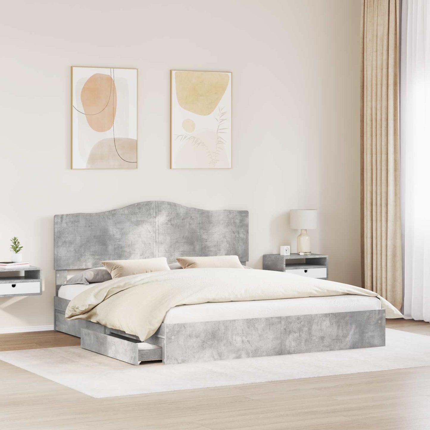 Opslag bed met hoofdeinde Beton Grijs 200 x 200 cm Bewerkt hout is nu te koop bij PeponiXL, paradijselijk wonen!