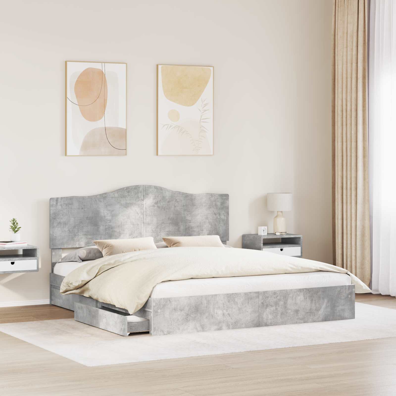 Opslag bed met hoofdeinde Beton Grijs 200 x 200 cm Bewerkt hout is nu te koop bij PeponiXL, paradijselijk wonen!