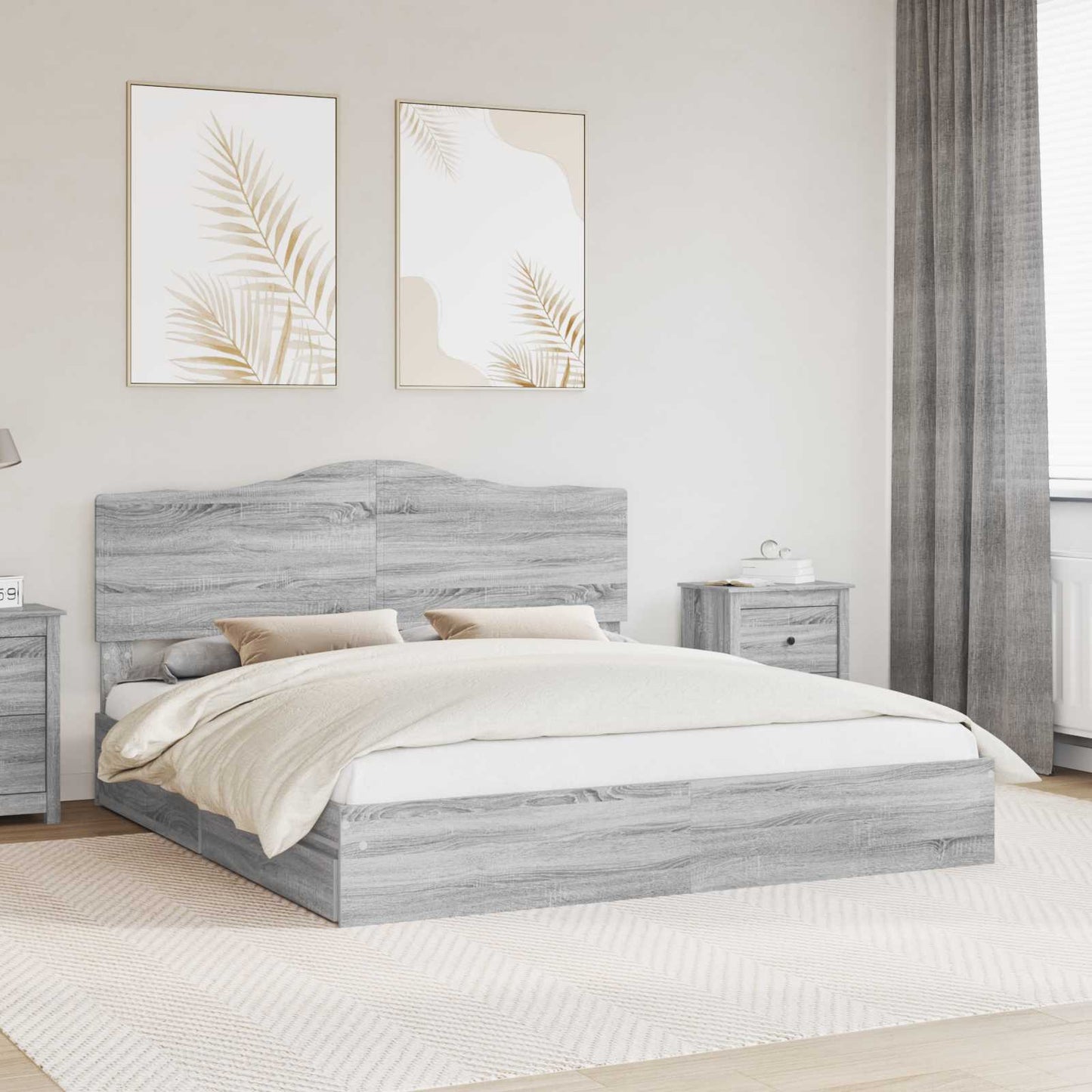 Opslag bed met lade Grijs Sonoma 200 x 200 cm Bewerkt hout is nu te koop bij PeponiXL, paradijselijk wonen!