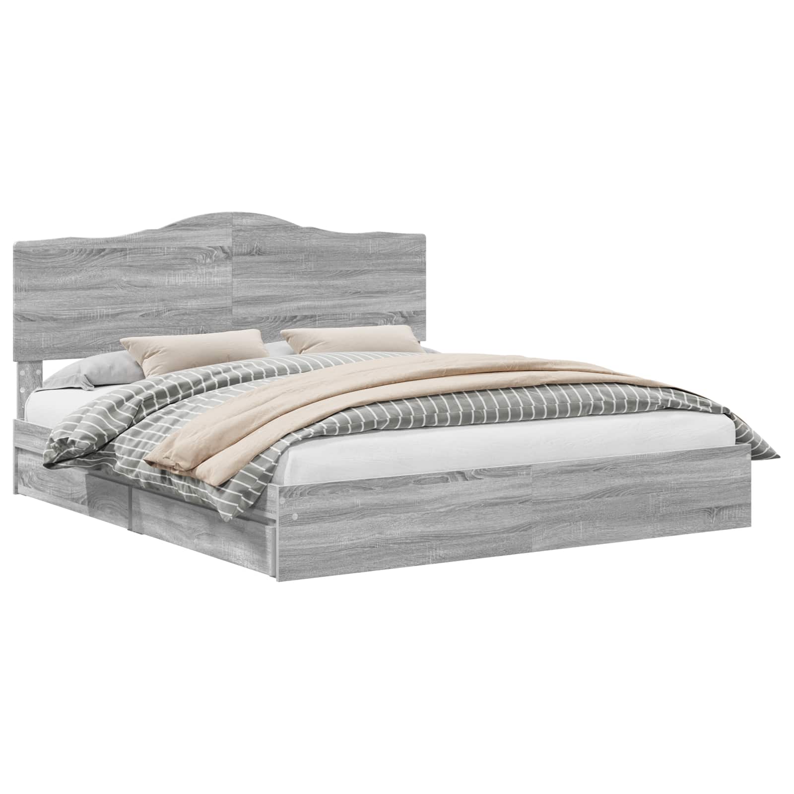 Opslag bed met lade Grijs Sonoma 200 x 200 cm Bewerkt hout is nu te koop bij PeponiXL, paradijselijk wonen!