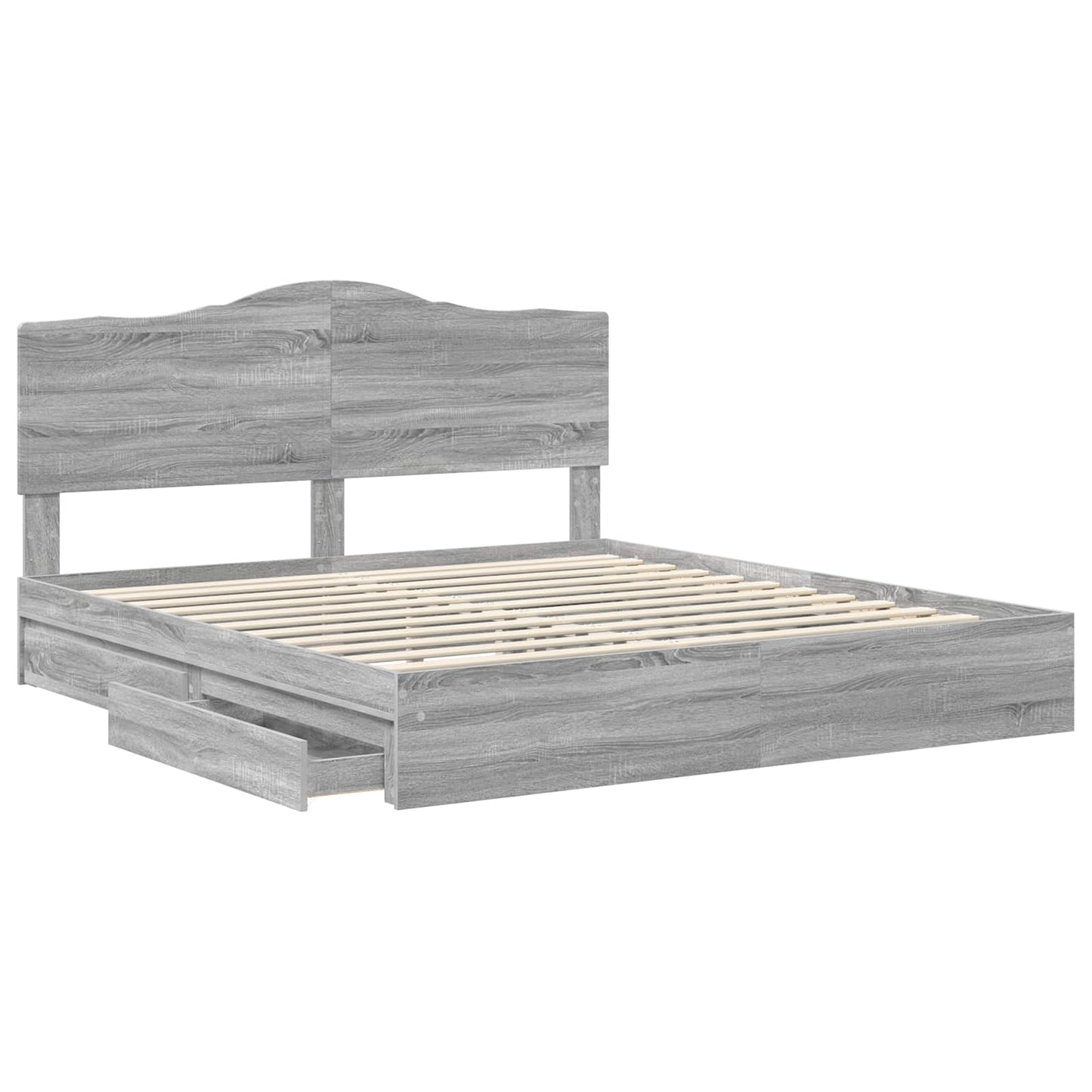 Opslag bed met lade Grijs Sonoma 200 x 200 cm Bewerkt hout is nu te koop bij PeponiXL, paradijselijk wonen!