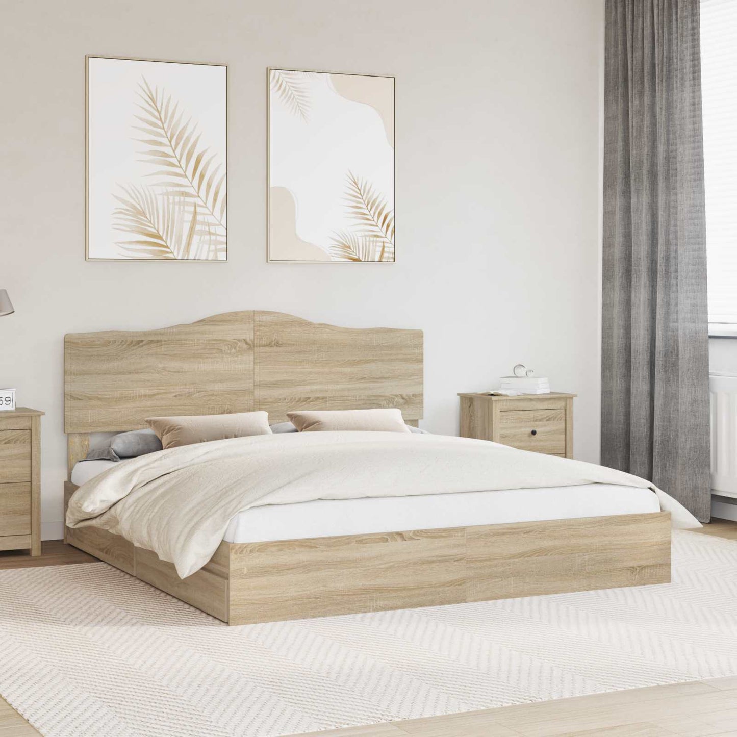 Opslag bed met lade Sonoma Eiken 180 x 200 cm Bewerkt hout is nu te koop bij PeponiXL, paradijselijk wonen!