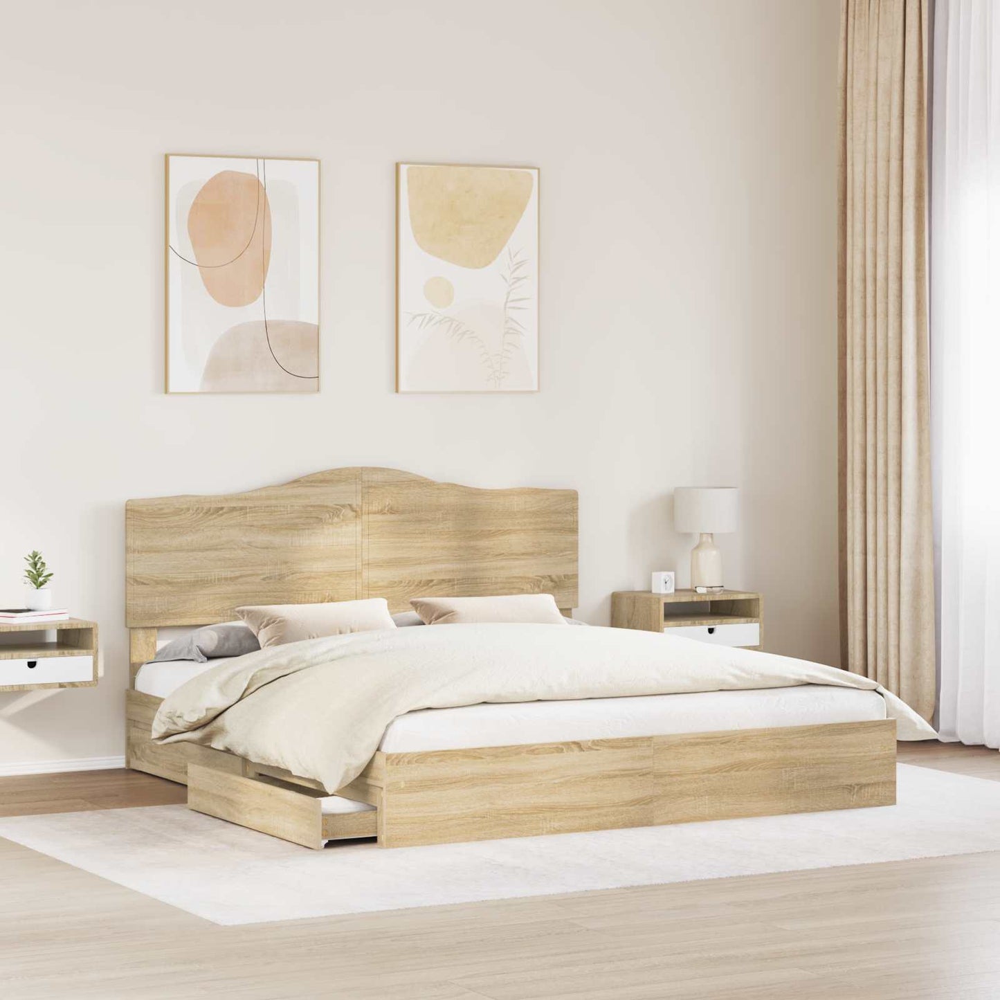 Opslag bed met lade Sonoma Eiken 180 x 200 cm Bewerkt hout is nu te koop bij PeponiXL, paradijselijk wonen!