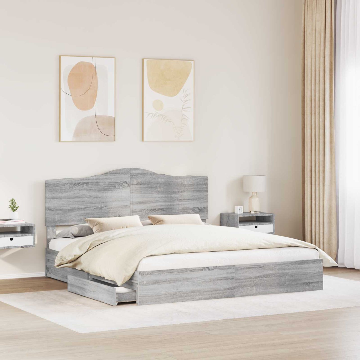 Opslag bed met lade Grijs Sonoma 180 x 200 cm Bewerkt hout is nu te koop bij PeponiXL, paradijselijk wonen!