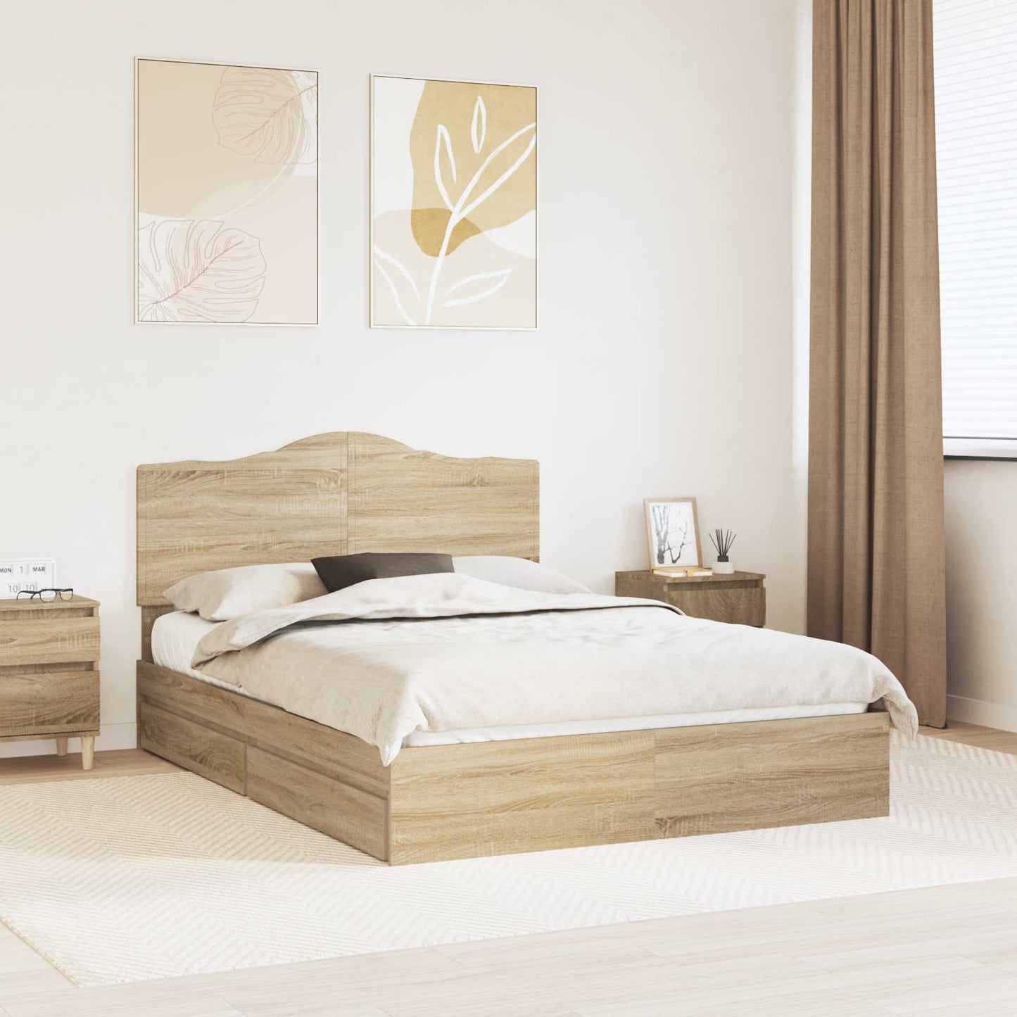 Opslag bed met lade Sonoma Eiken 160 x 200 cm Bewerkt hout is nu te koop bij PeponiXL, paradijselijk wonen!