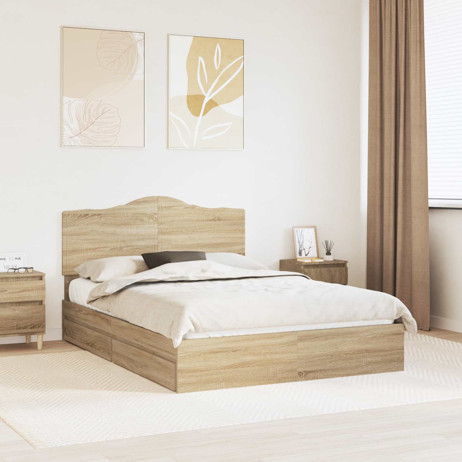 Opslag bed met lade Sonoma Eiken 160 x 200 cm Bewerkt hout is nu te koop bij PeponiXL, paradijselijk wonen!