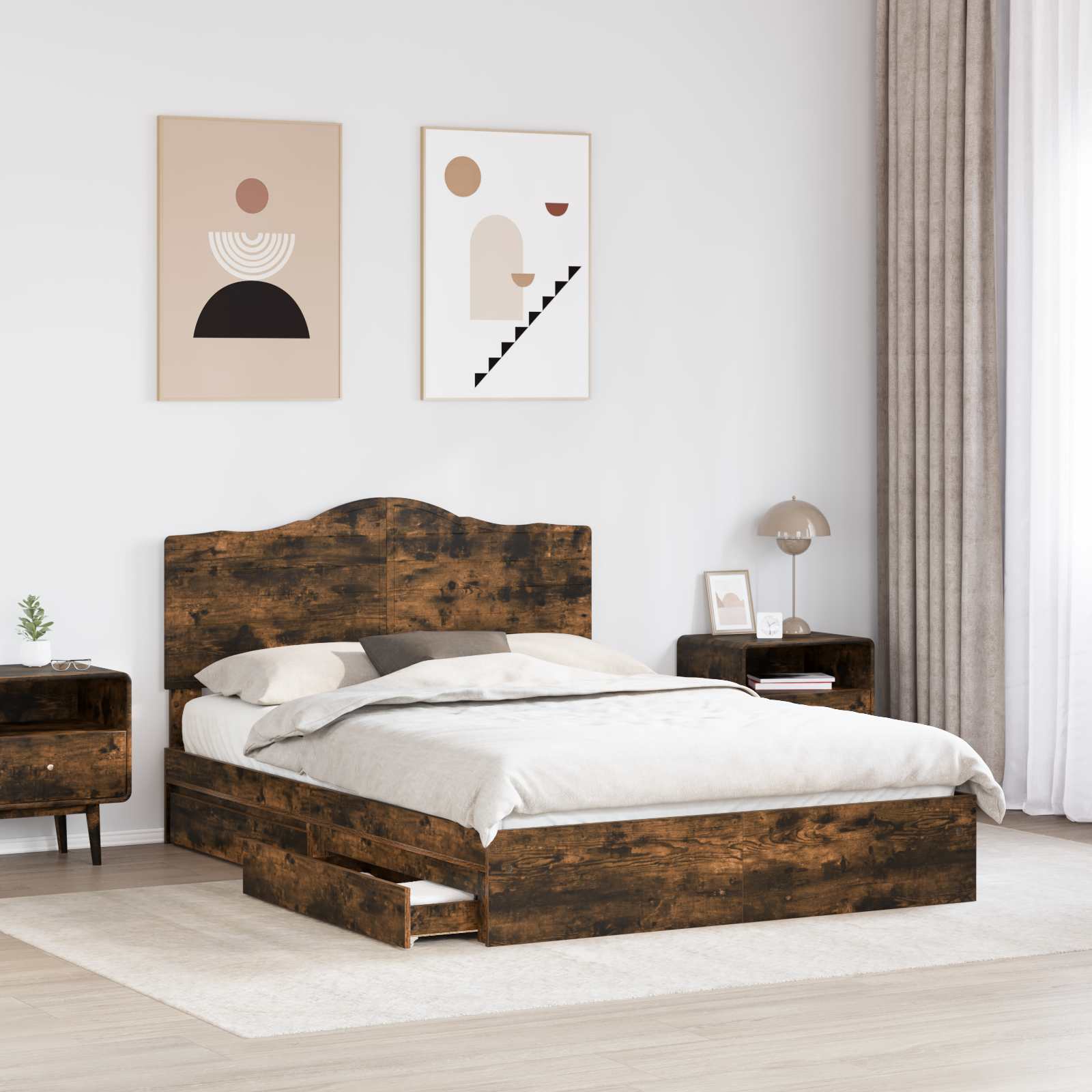 Opslag bed met lade Gerookt eiken 160 x 200 cm Bewerkt hout is nu te koop bij PeponiXL, paradijselijk wonen!
