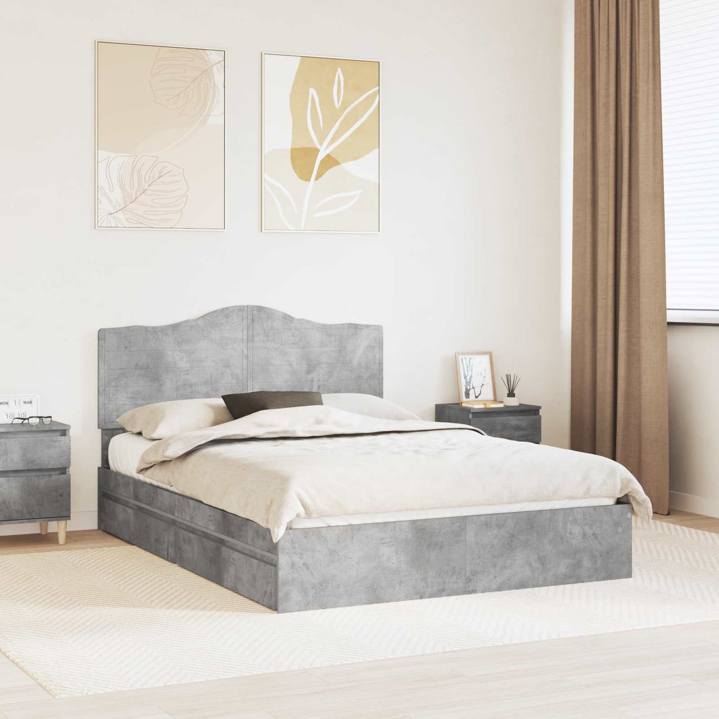 Opslag bed met hoofdeinde Beton Grijs 150 x 200 cm Bewerkt hout is nu te koop bij PeponiXL, paradijselijk wonen!