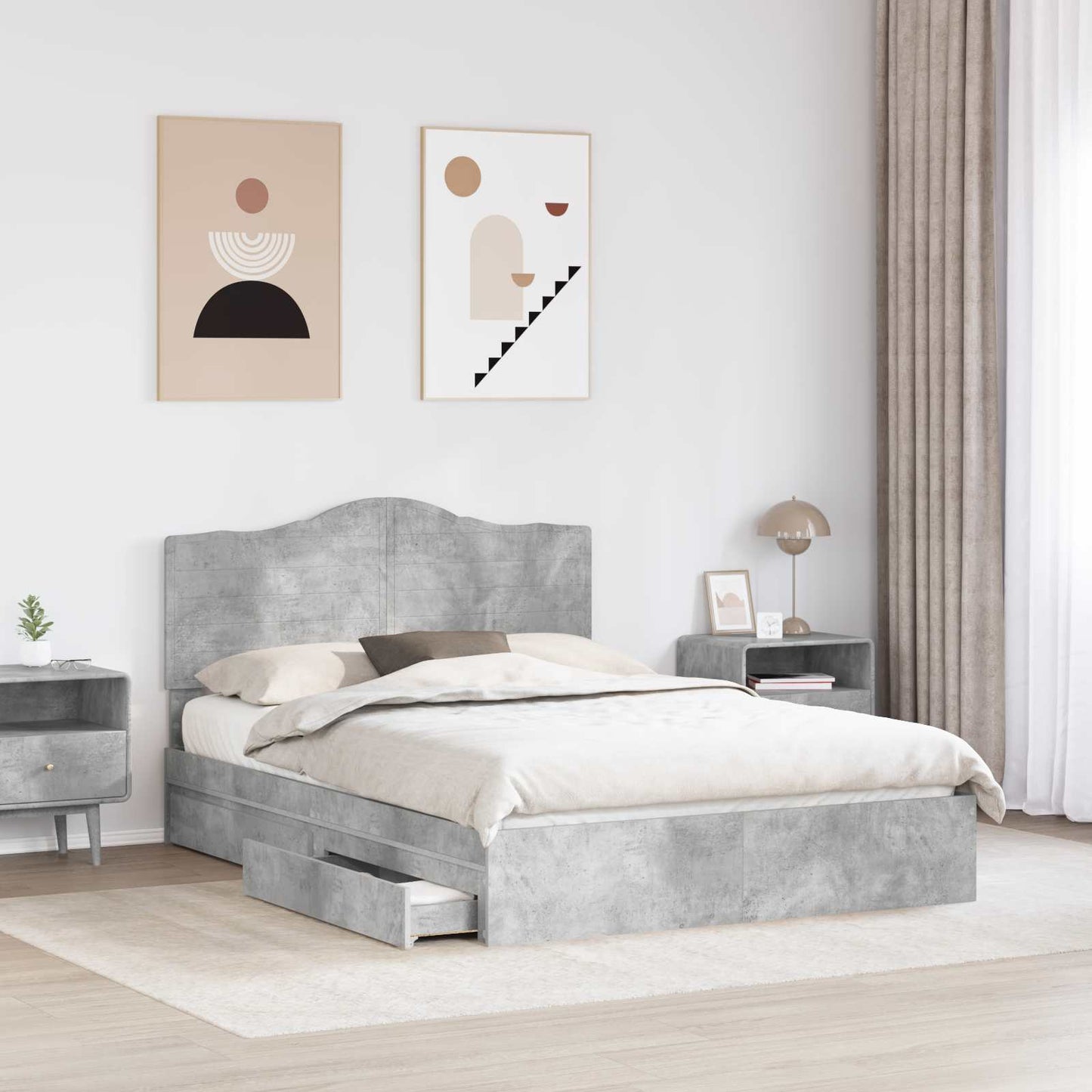 Opslag bed met hoofdeinde Beton Grijs 150 x 200 cm Bewerkt hout is nu te koop bij PeponiXL, paradijselijk wonen!