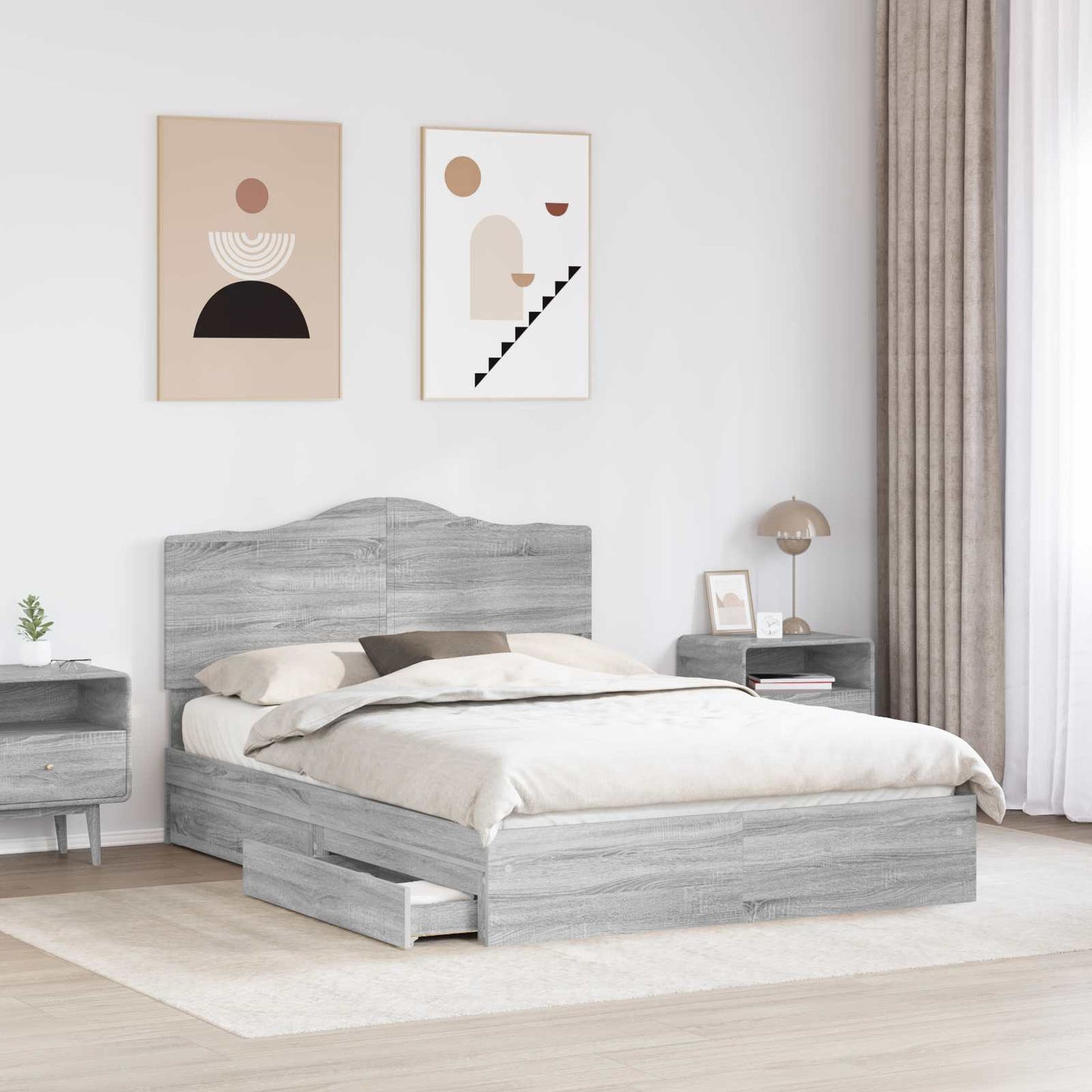 Opslag bed met lade Grijs Sonoma 150 x 200 cm Bewerkt hout is nu te koop bij PeponiXL, paradijselijk wonen!