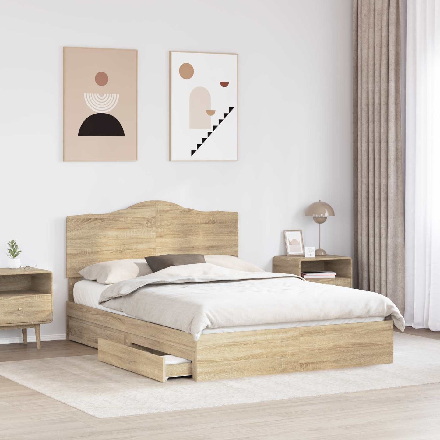 Opslag bed met lade Sonoma Eiken 140 x 200 cm Bewerkt hout is nu te koop bij PeponiXL, paradijselijk wonen!
