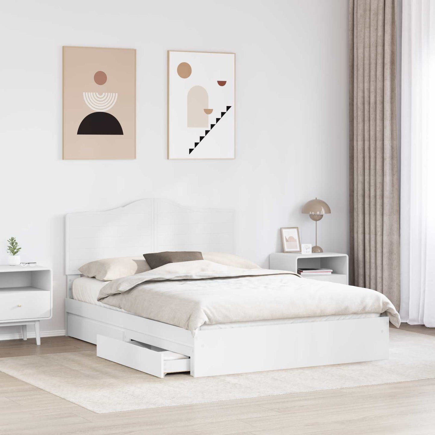 Opslag bed met hoofdeinde Wit 140 x 190 cm Bewerkt hout is nu te koop bij PeponiXL, paradijselijk wonen!