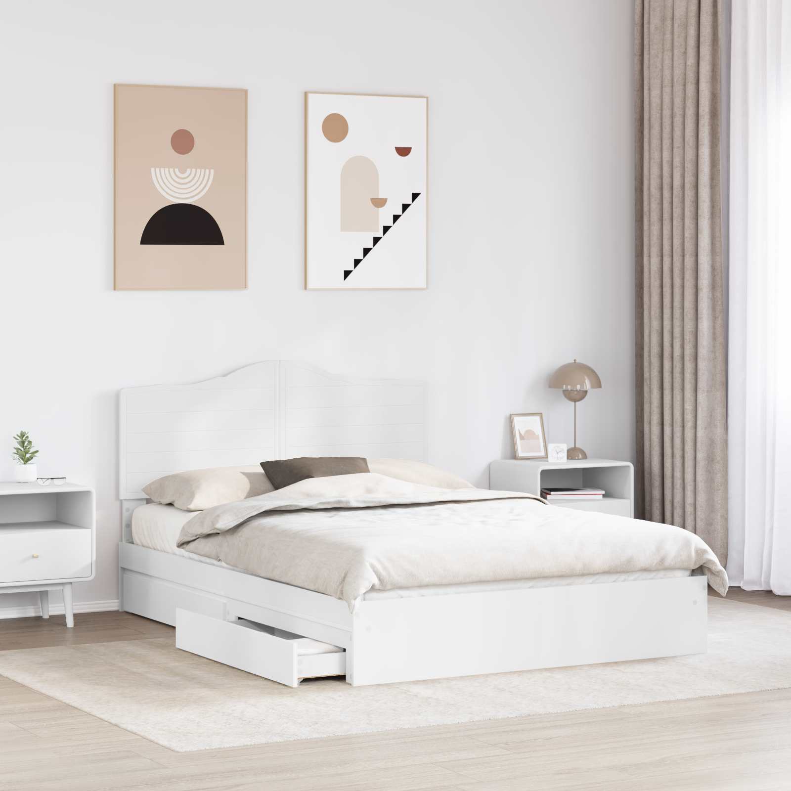 Opslag bed met hoofdeinde Wit 140 x 190 cm Bewerkt hout is nu te koop bij PeponiXL, paradijselijk wonen!