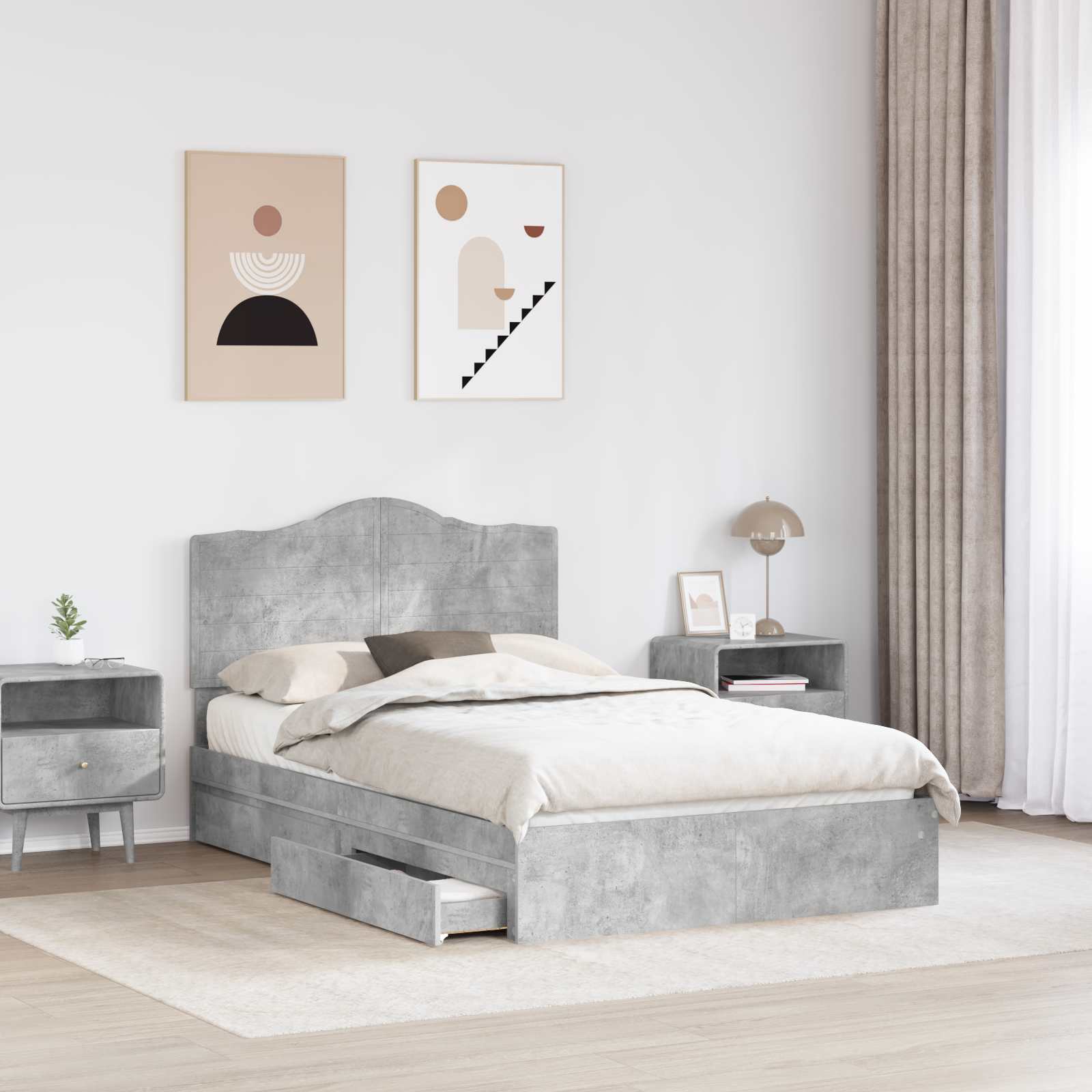 Opslag bed met hoofdeinde Beton Grijs 135 x 190 cm Bewerkt hout is nu te koop bij PeponiXL, paradijselijk wonen!