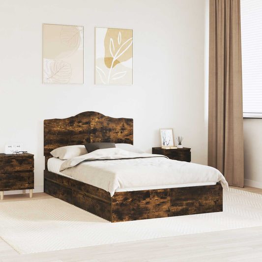 Opslag bed met lade Gerookt eiken 135 x 190 cm Bewerkt hout is nu te koop bij PeponiXL, paradijselijk wonen!