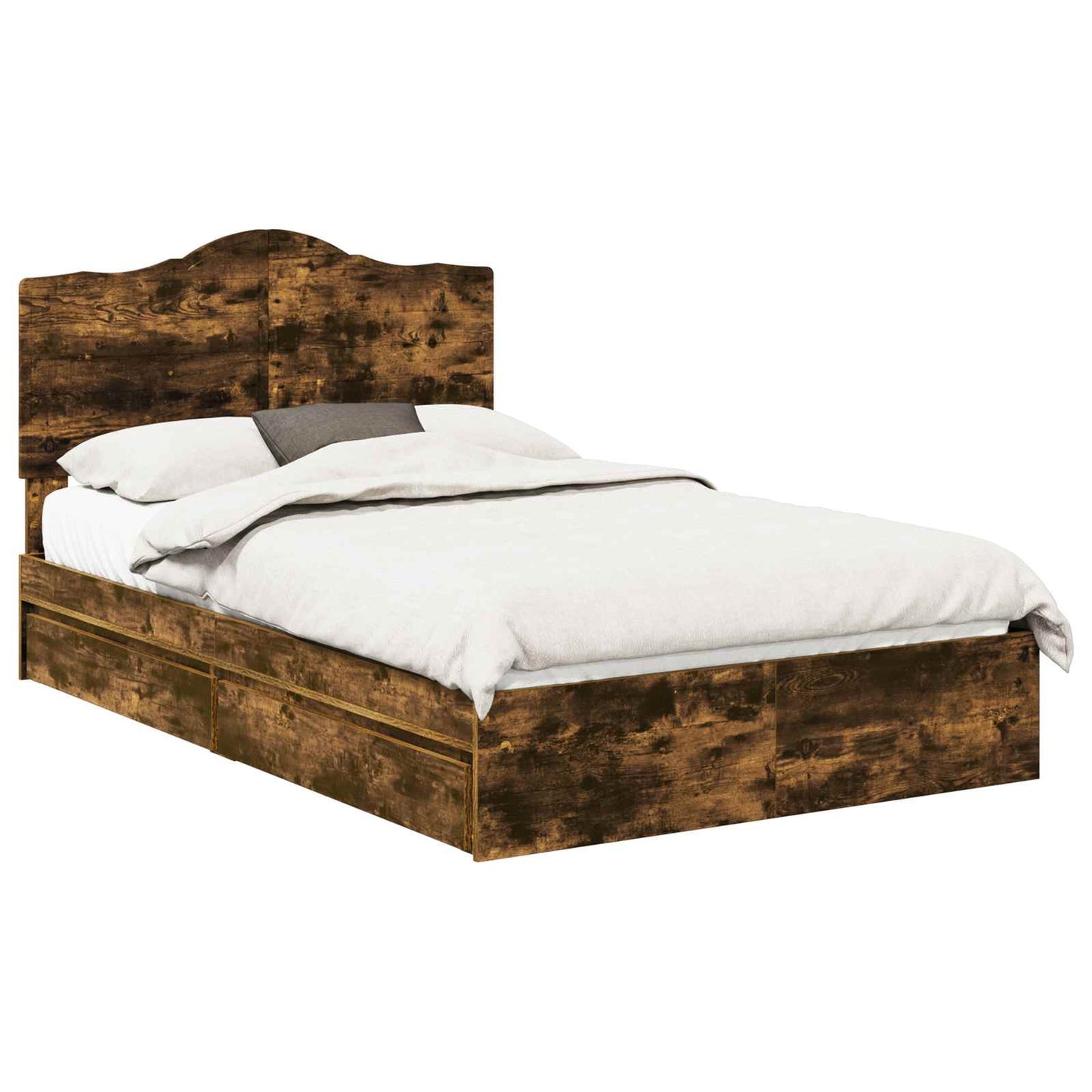 Opslag bed met lade Gerookt eiken 135 x 190 cm Bewerkt hout is nu te koop bij PeponiXL, paradijselijk wonen!