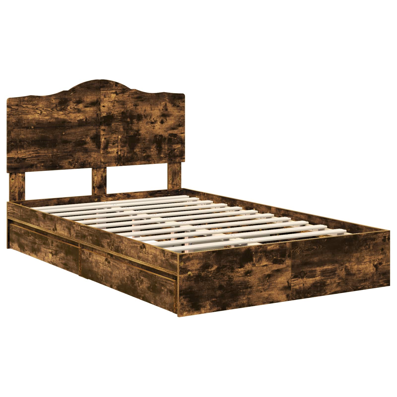 Opslag bed met lade Gerookt eiken 135 x 190 cm Bewerkt hout is nu te koop bij PeponiXL, paradijselijk wonen!