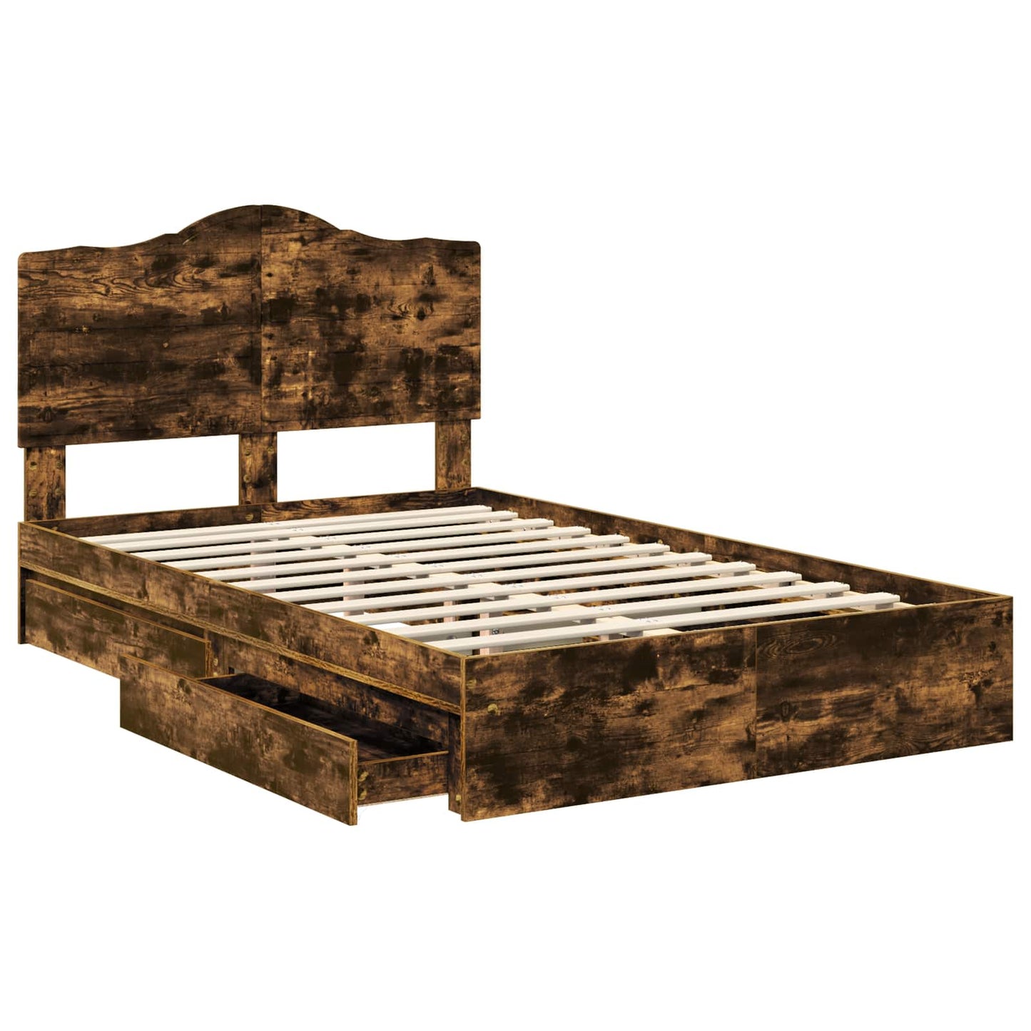 Opslag bed met lade Gerookt eiken 135 x 190 cm Bewerkt hout is nu te koop bij PeponiXL, paradijselijk wonen!
