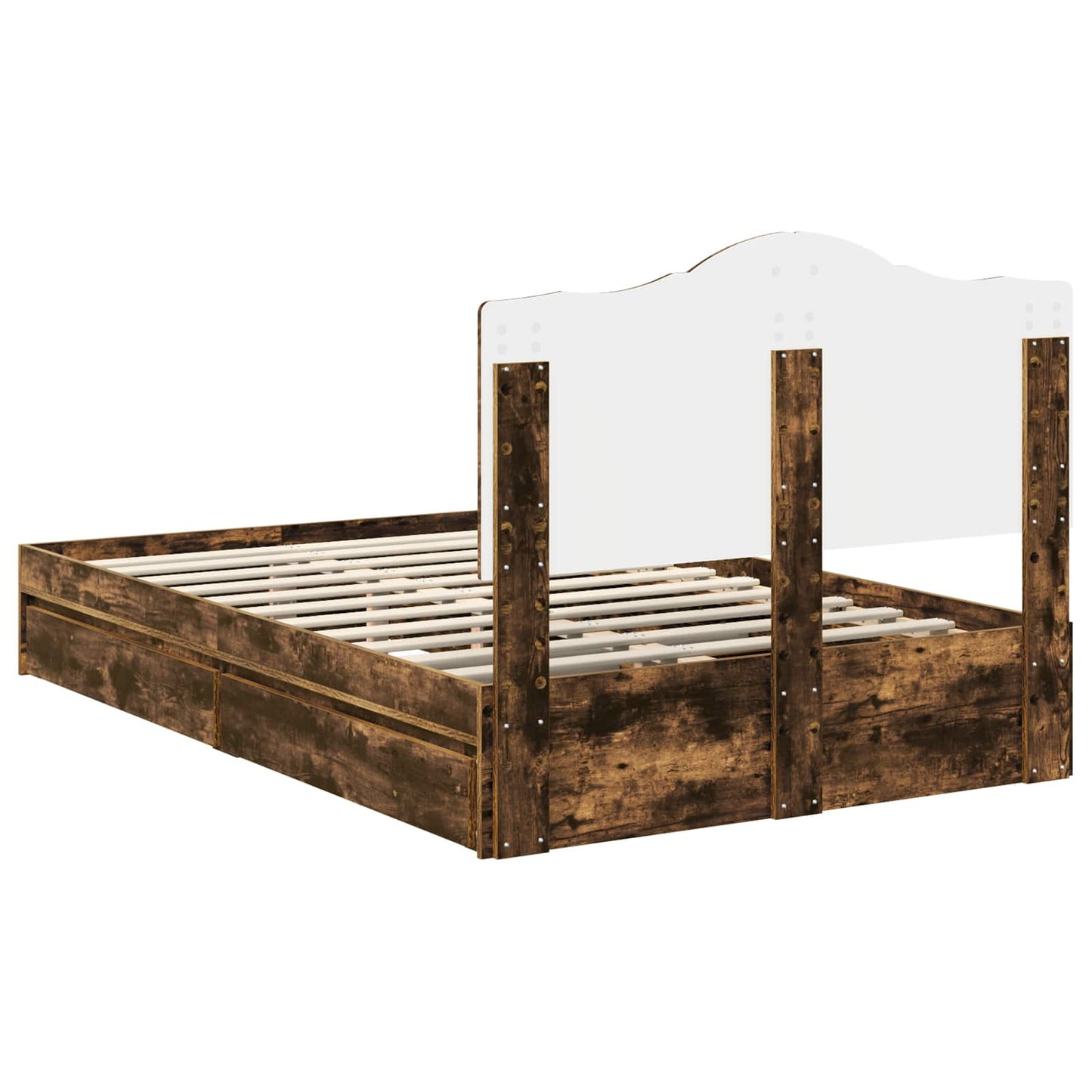 Opslag bed met lade Gerookt eiken 135 x 190 cm Bewerkt hout is nu te koop bij PeponiXL, paradijselijk wonen!