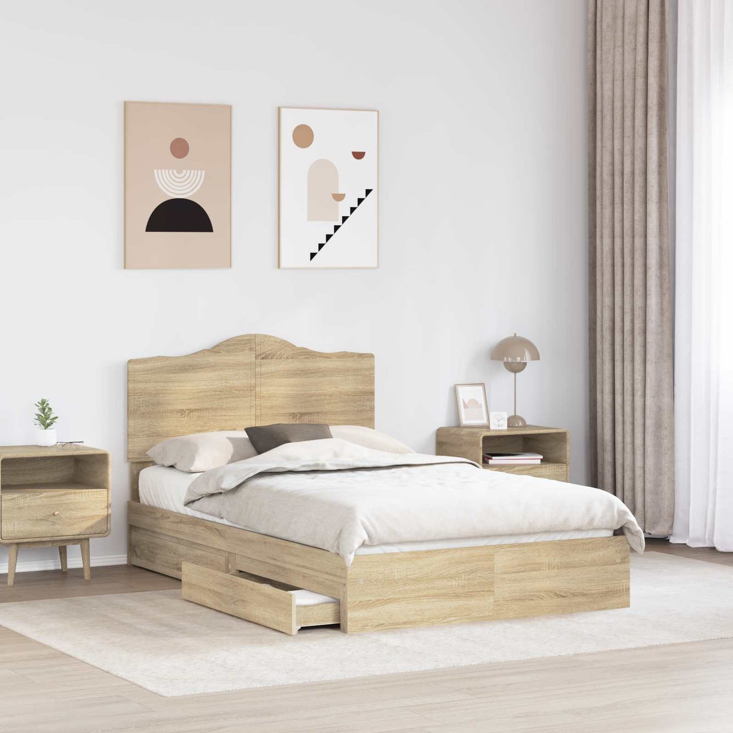 Opslag bed met lade Sonoma Eiken 120 x 200 cm Bewerkt hout is nu te koop bij PeponiXL, paradijselijk wonen!
