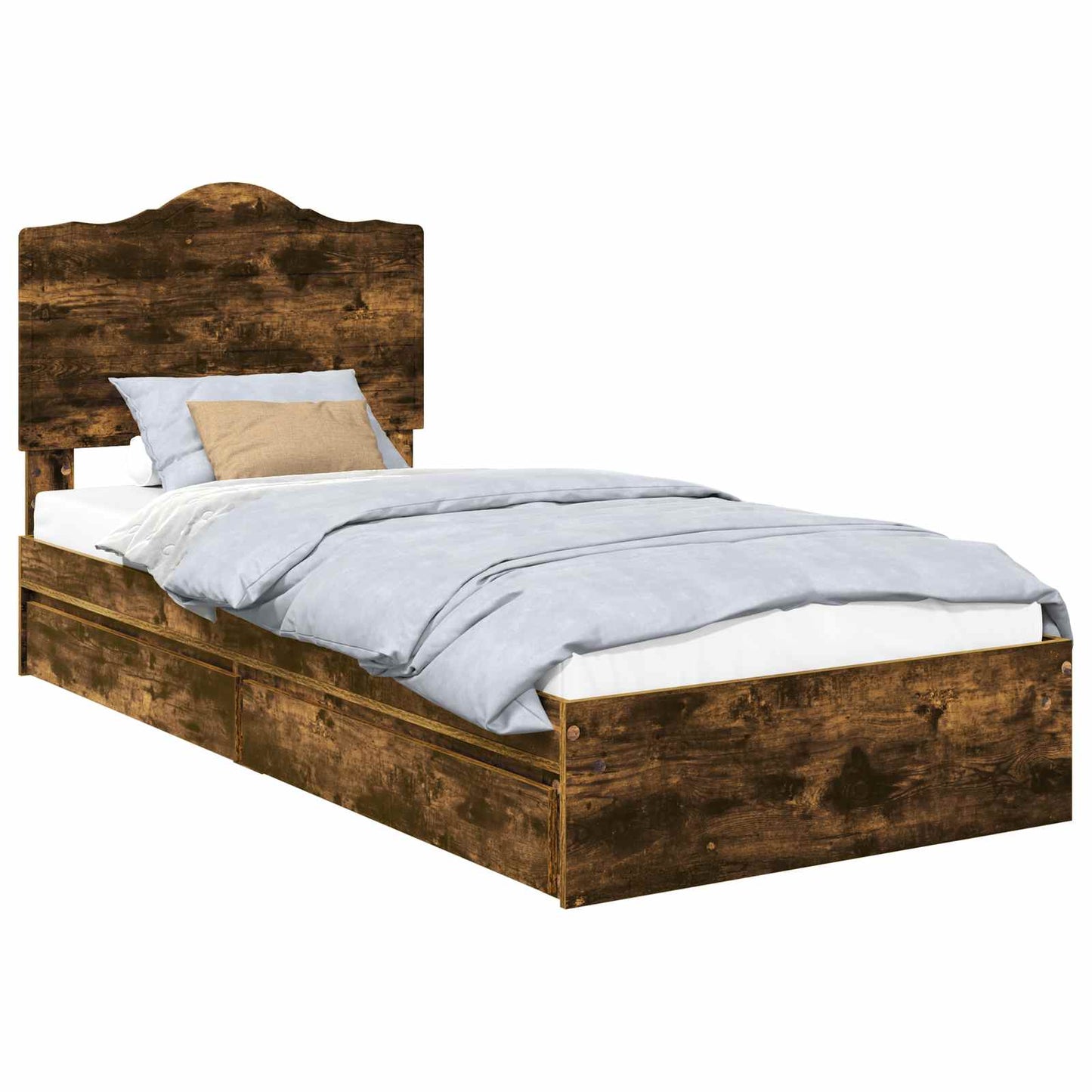 Opslag bed met lade Gerookt eiken 100 x 200 cm Bewerkt hout is nu te koop bij PeponiXL, paradijselijk wonen!