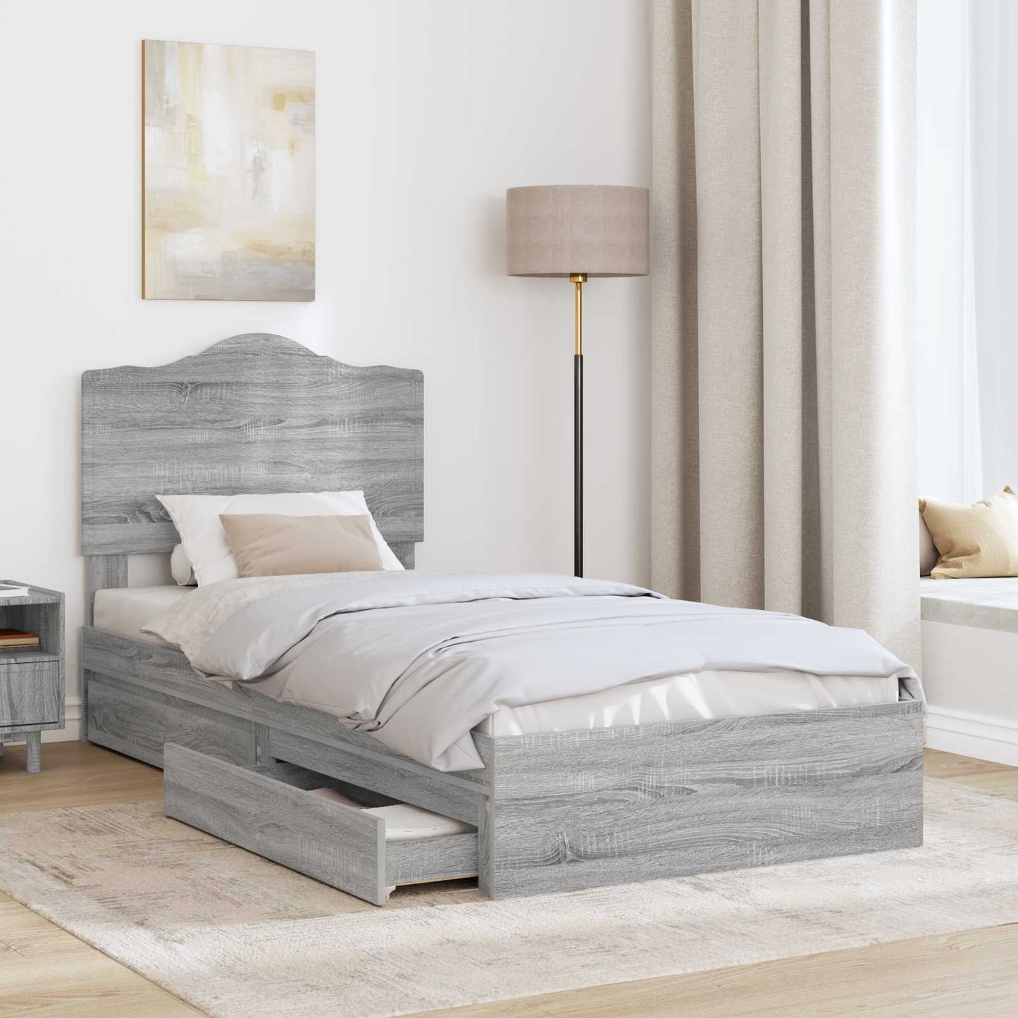 Opslag bed met lade Grijs Sonoma 100 x 200 cm Bewerkt hout is nu te koop bij PeponiXL, paradijselijk wonen!
