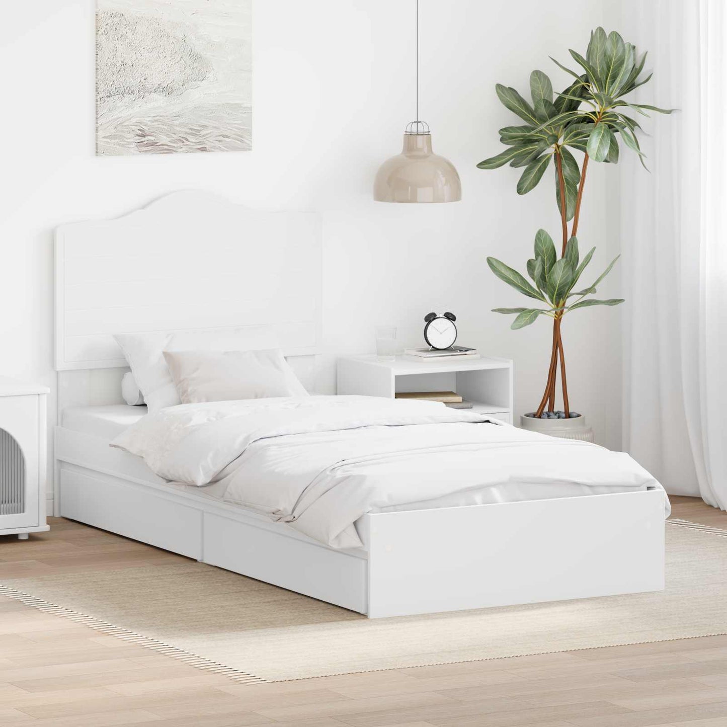 Opslag bed met hoofdeinde met lade Wit 90 x 200 cm Bewerkt hout is nu te koop bij PeponiXL, paradijselijk wonen!