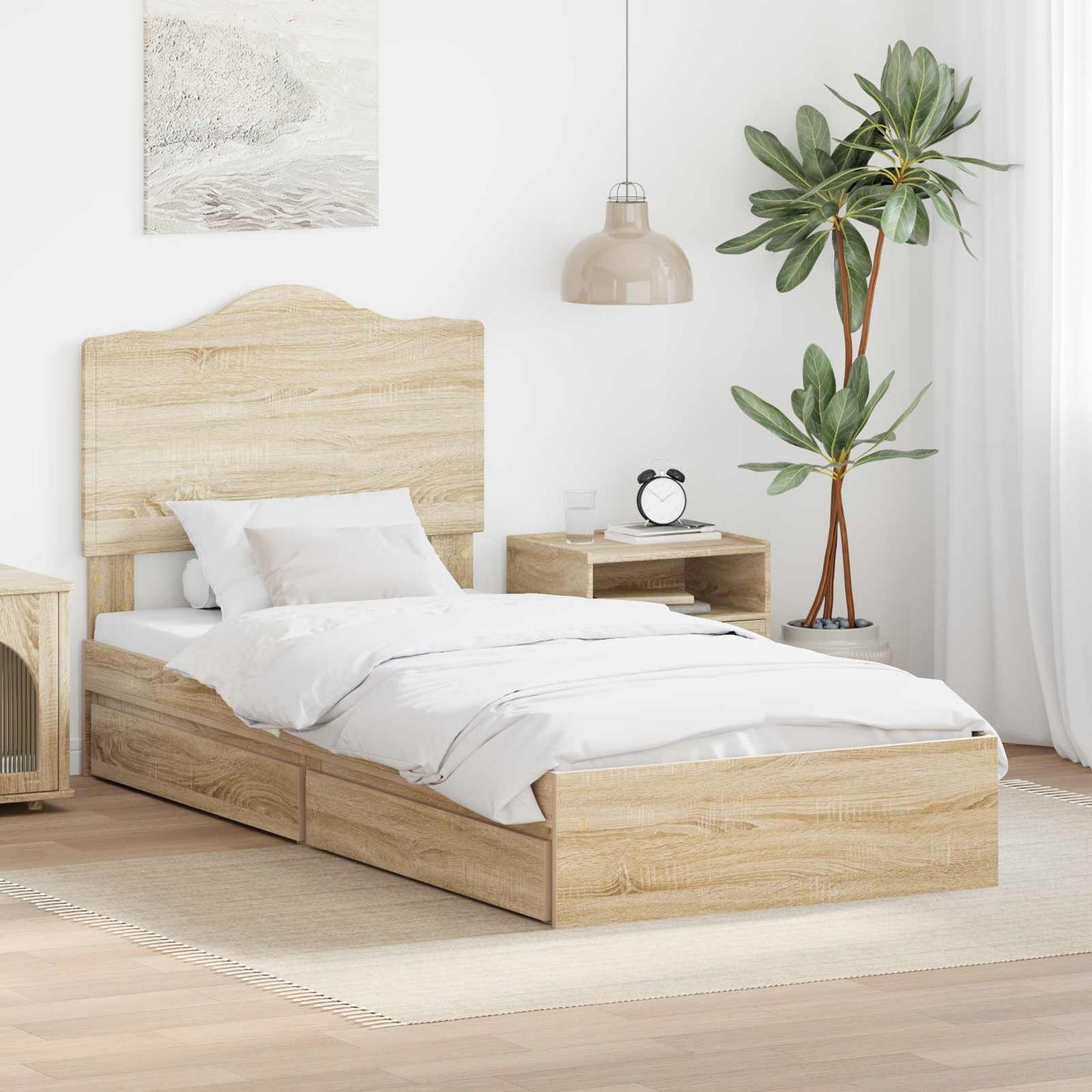 Opslag bed met hoofdeinde Sonoma Eiken 90 x 200 cm Bewerkt hout is nu te koop bij PeponiXL, paradijselijk wonen!