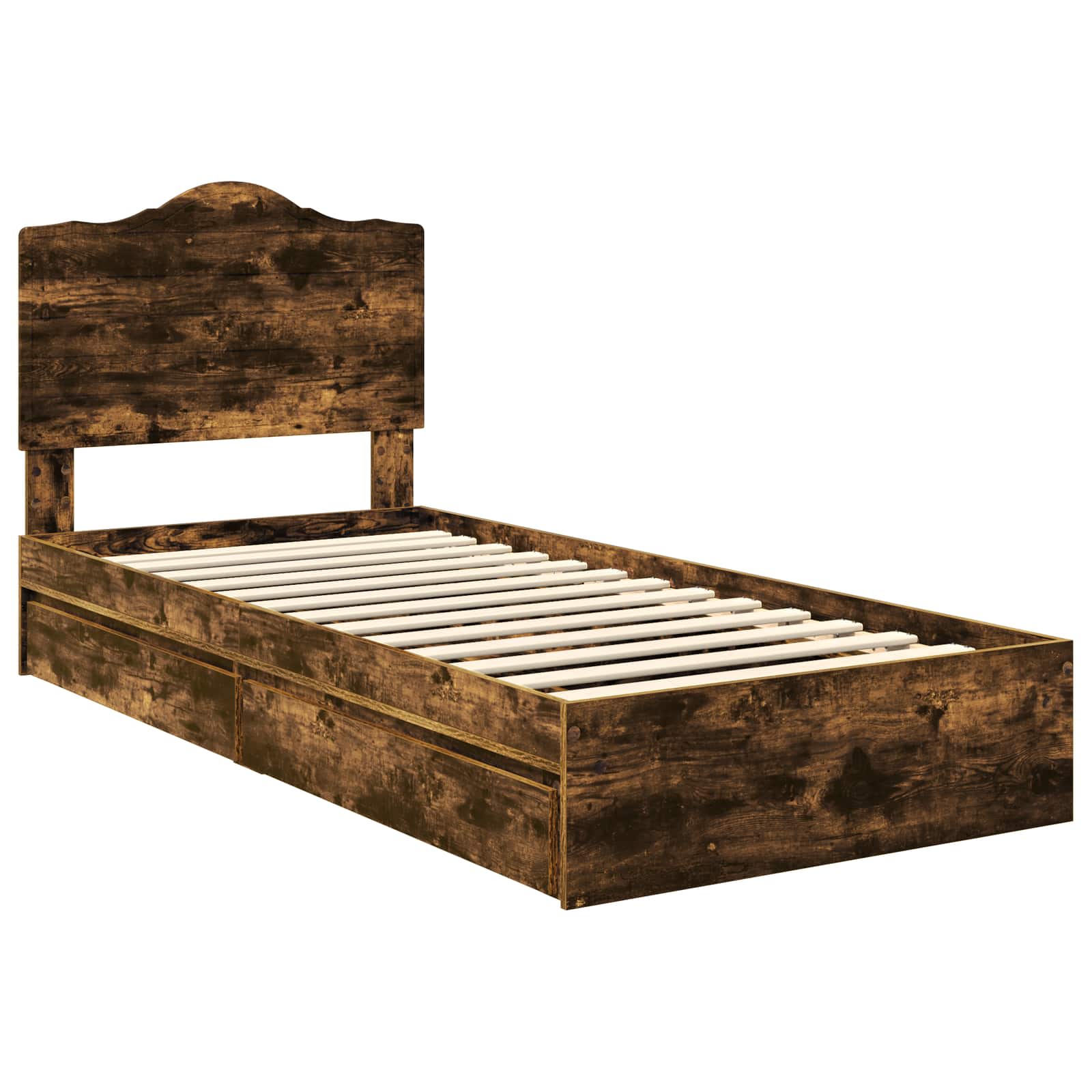 Opslag bed met lade Gerookt eiken 90 x 200 cm Bewerkt hout is nu te koop bij PeponiXL, paradijselijk wonen!