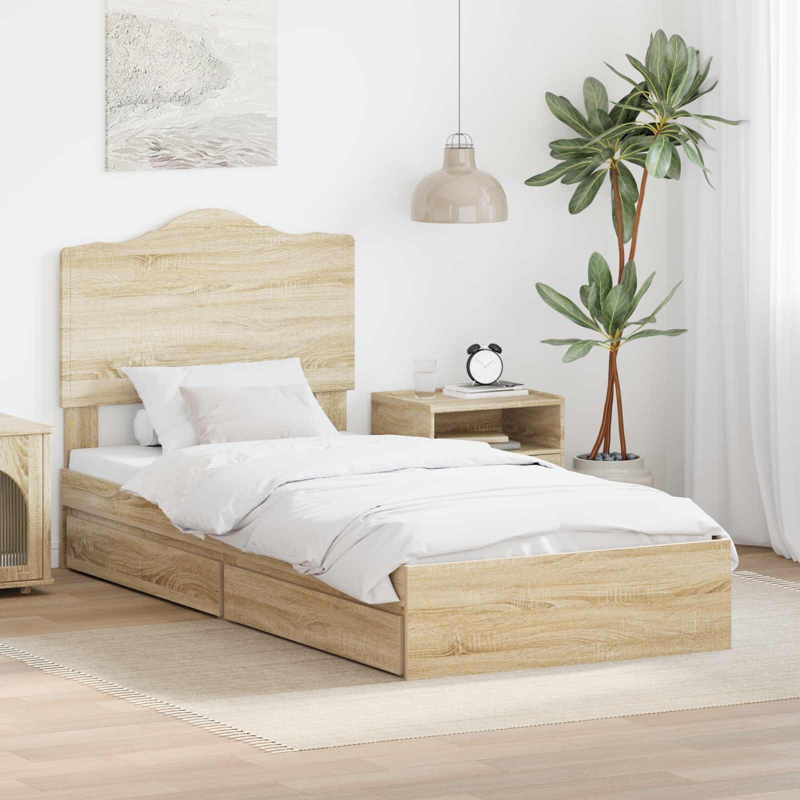 Opslag bed met hoofdeinde Sonoma Eiken 90 x 190 cm Bewerkt hout is nu te koop bij PeponiXL, paradijselijk wonen!