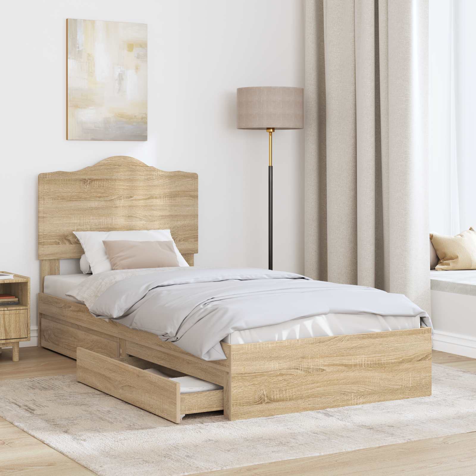 Opslag bed met hoofdeinde Sonoma Eiken 90 x 190 cm Bewerkt hout is nu te koop bij PeponiXL, paradijselijk wonen!