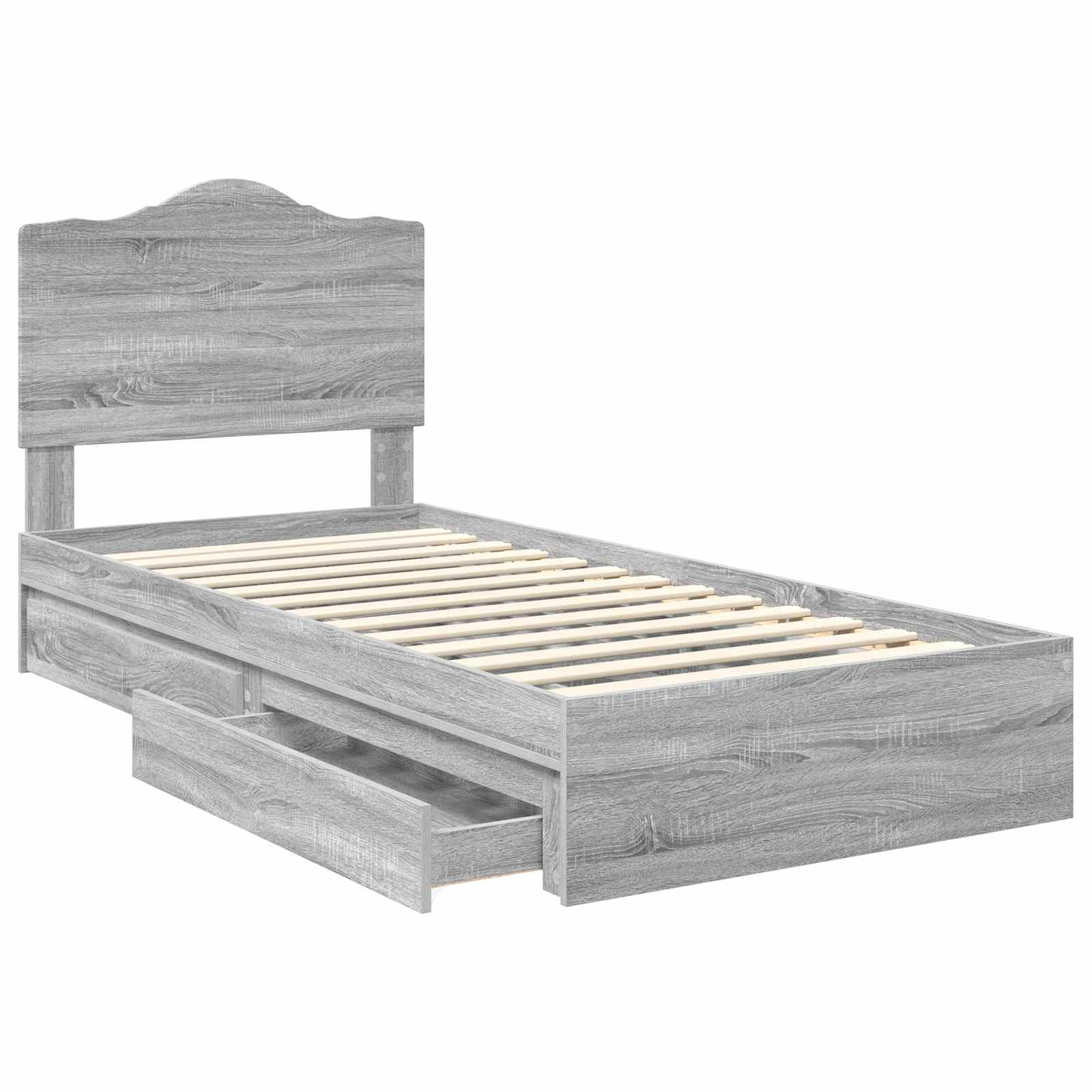Opslag bed met hoofdeinde Grijs Sonoma 90 x 190 cm Bewerkt hout is nu te koop bij PeponiXL, paradijselijk wonen!