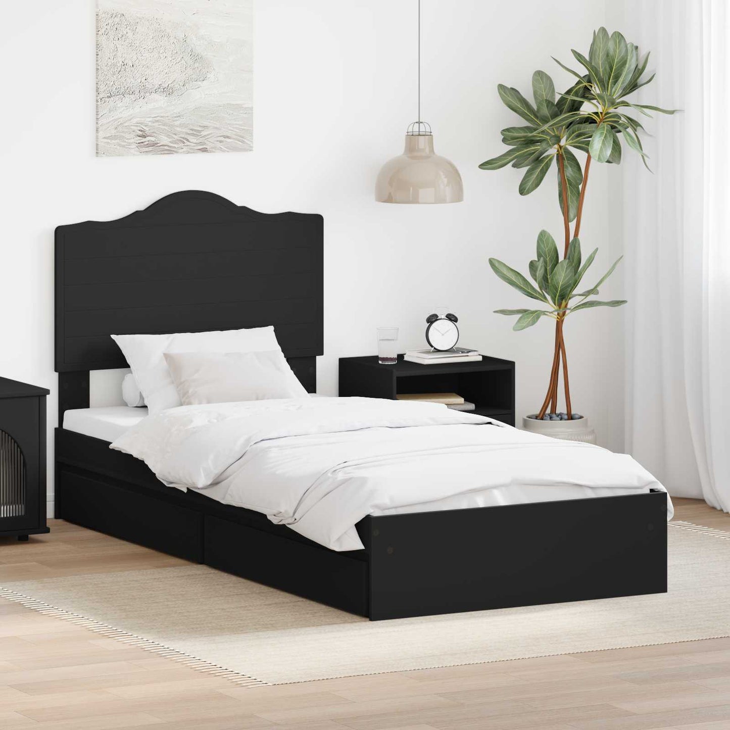 Opslag bed met lade met opslag Zwart 70 x 190 cm Bewerkt hout is nu te koop bij PeponiXL, paradijselijk wonen!
