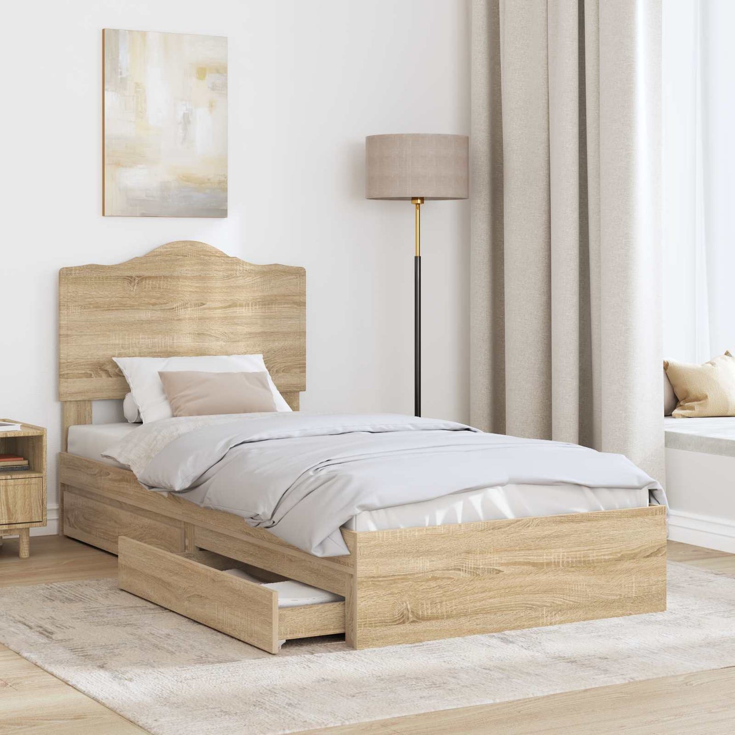 Opslag bed met lade Sonoma Eiken 70 x 190 cm Bewerkt hout is nu te koop bij PeponiXL, paradijselijk wonen!