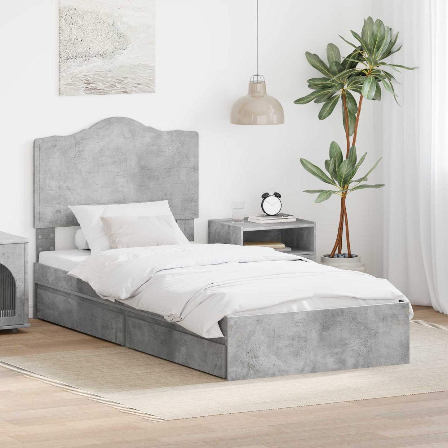 Opslag bed met lade Beton Grijs 70 x 190 cm Bewerkt hout is nu te koop bij PeponiXL, paradijselijk wonen!