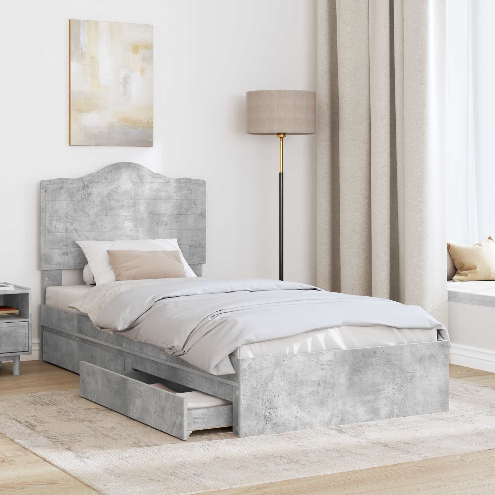 Opslag bed met lade Beton Grijs 70 x 190 cm Bewerkt hout is nu te koop bij PeponiXL, paradijselijk wonen!