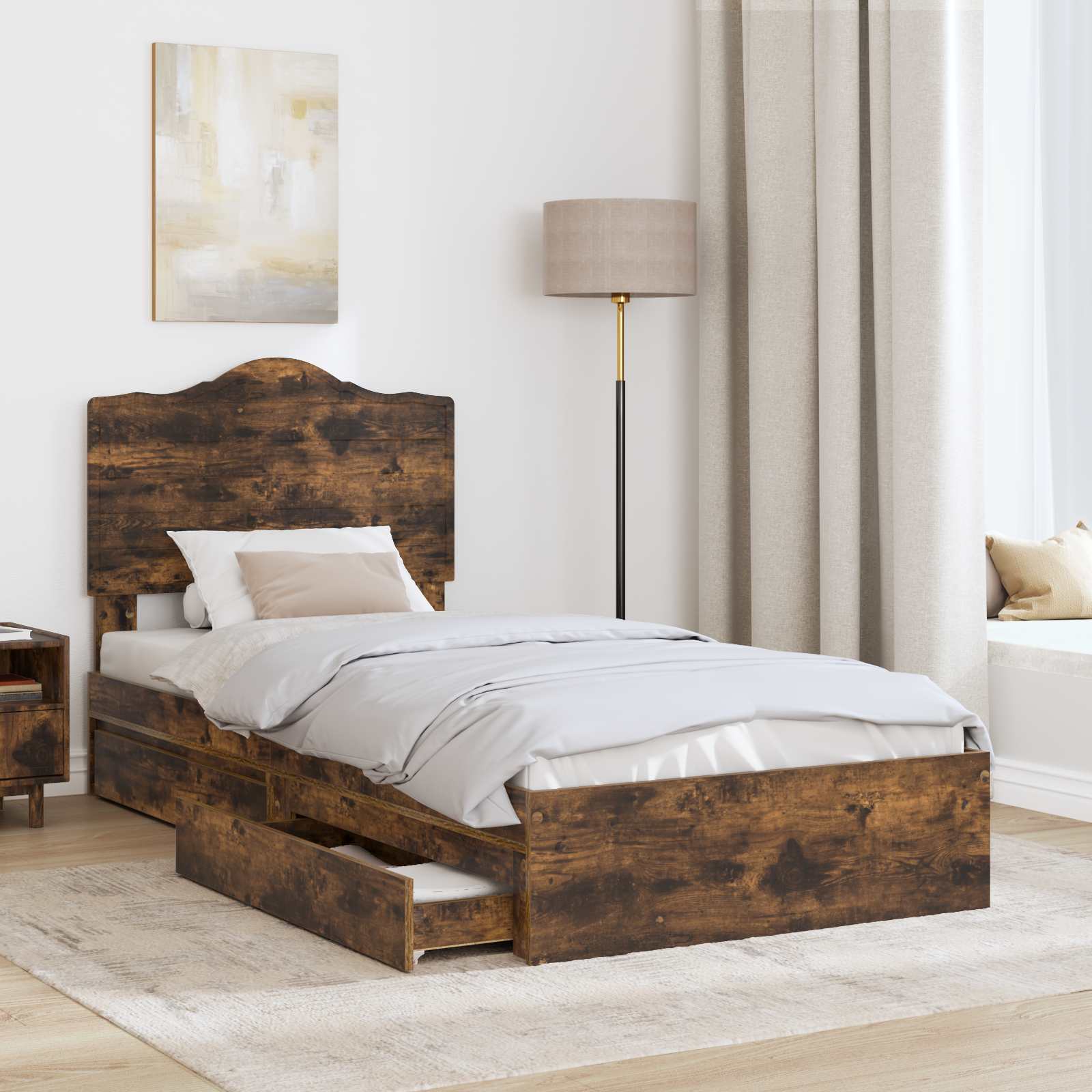 Opslag bed met lade Gerookt eiken 70 x 190 cm Bewerkt hout is nu te koop bij PeponiXL, paradijselijk wonen!