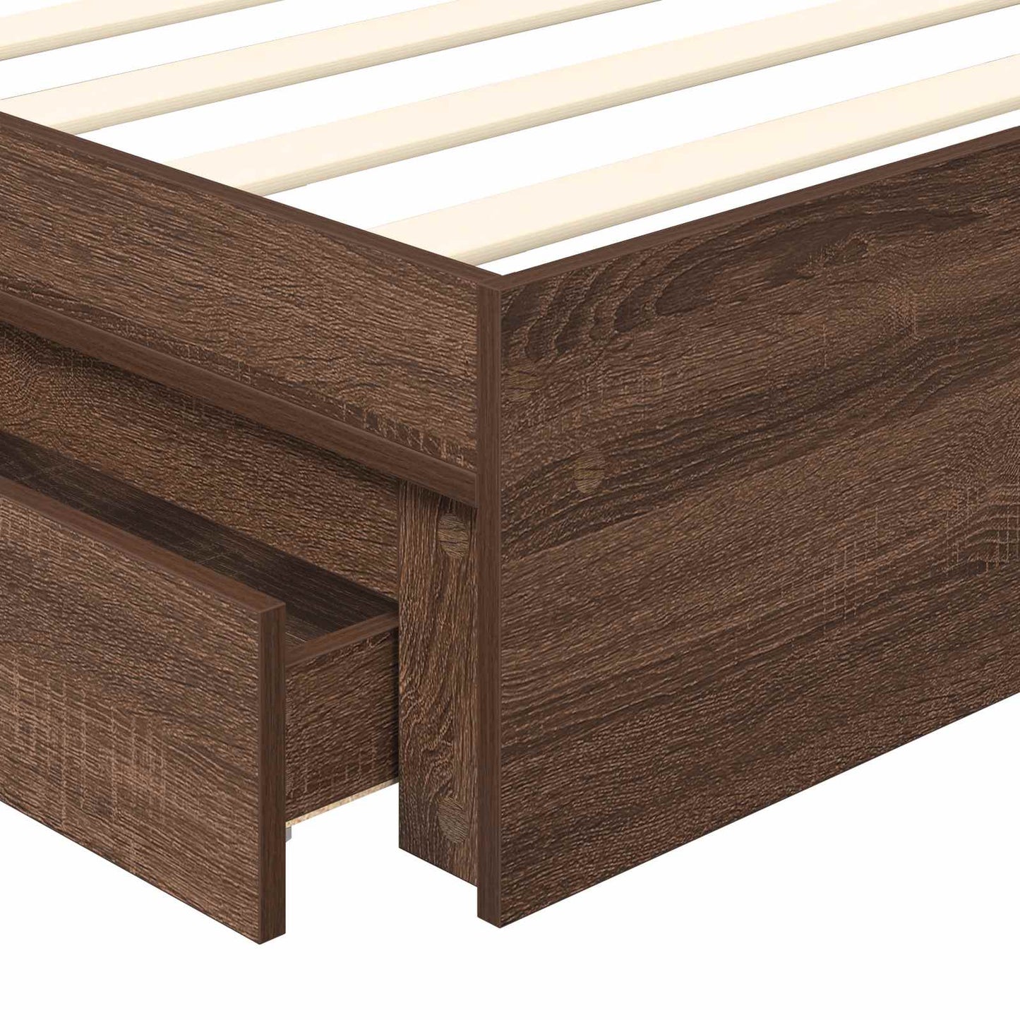 Opslag bed met lade Bruin Eiken 70 x 190 cm Bewerkt hout is nu te koop bij PeponiXL, paradijselijk wonen!