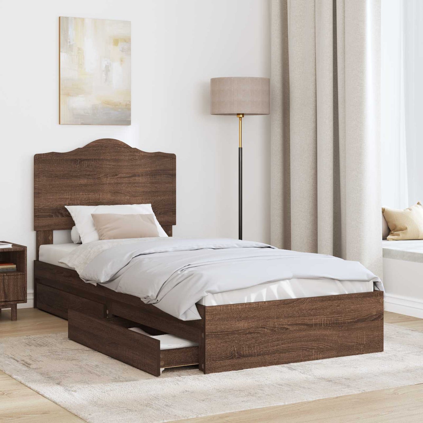 Opslag bed met lade Bruin Eiken 70 x 190 cm Bewerkt hout is nu te koop bij PeponiXL, paradijselijk wonen!