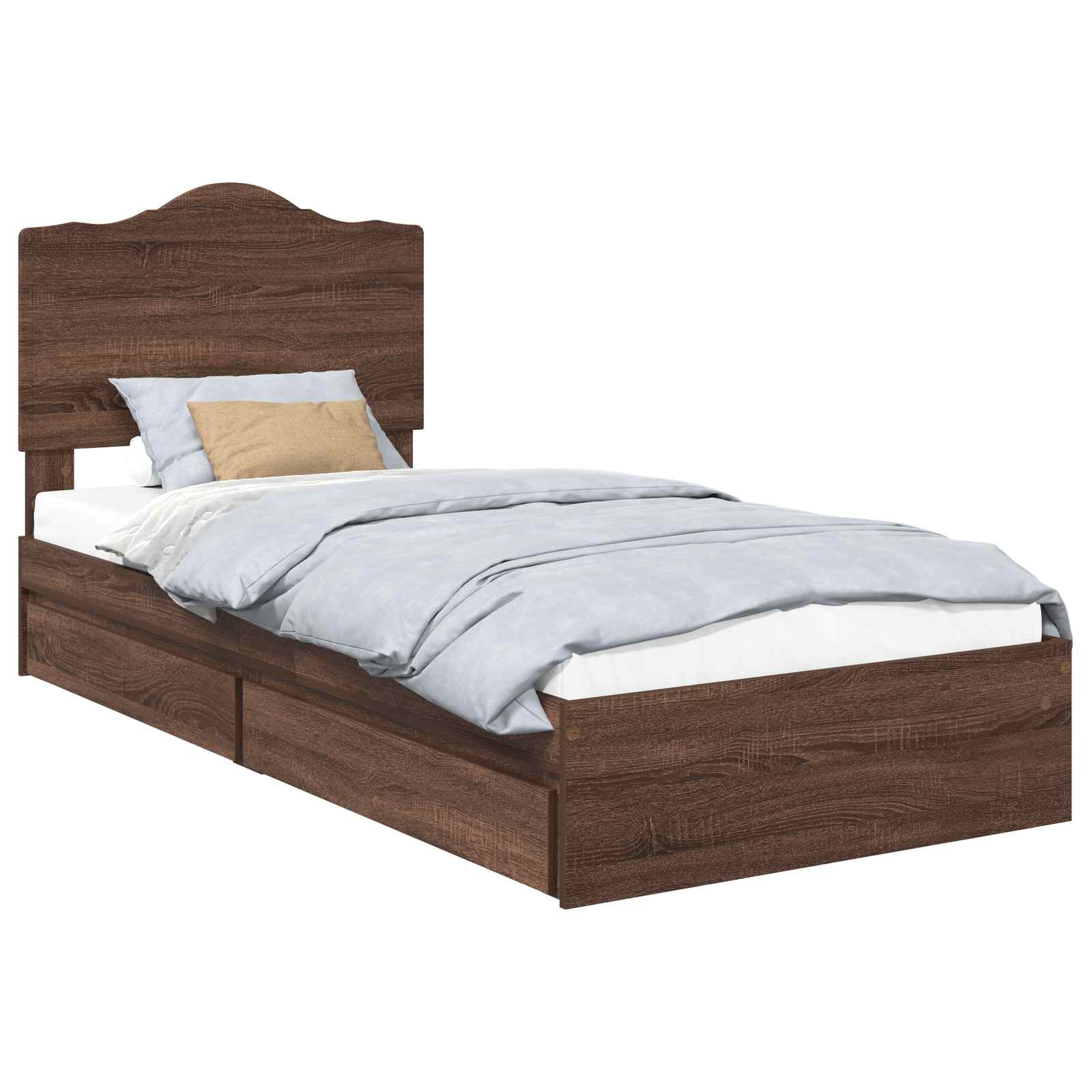 Opslag bed met lade Bruin Eiken 70 x 190 cm Bewerkt hout is nu te koop bij PeponiXL, paradijselijk wonen!