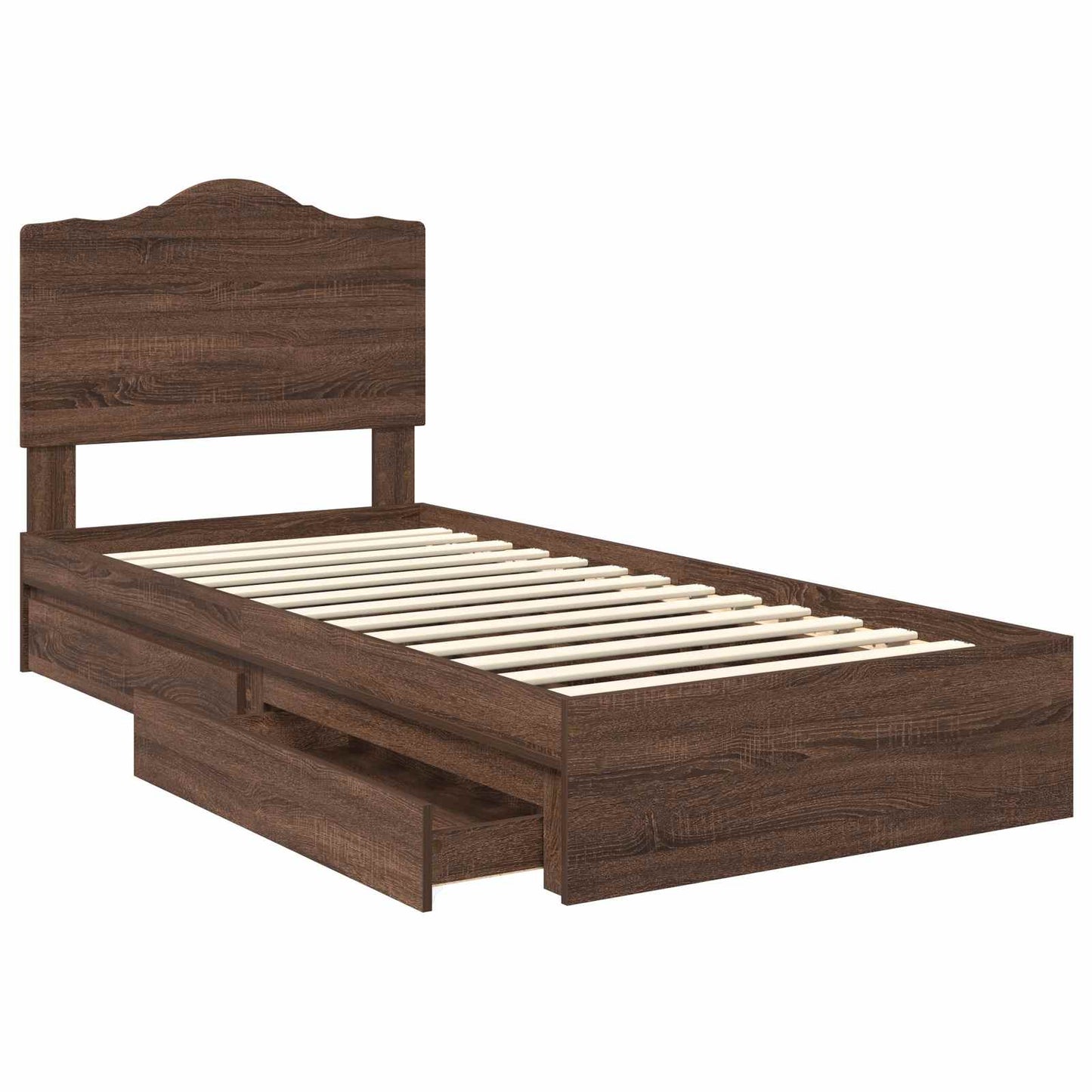 Opslag bed met lade Bruin Eiken 70 x 190 cm Bewerkt hout is nu te koop bij PeponiXL, paradijselijk wonen!