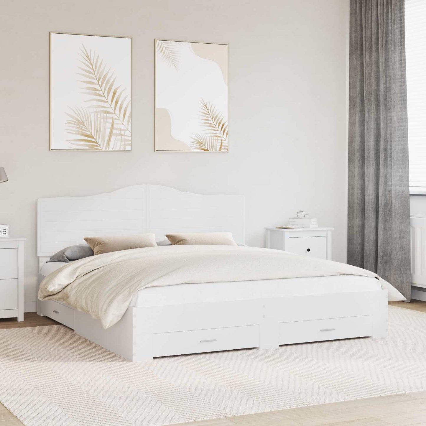 Bedframe met hoofdeinde met lade Wit 200 x 200 cm Bewerkt hout is nu te koop bij PeponiXL, paradijselijk wonen!