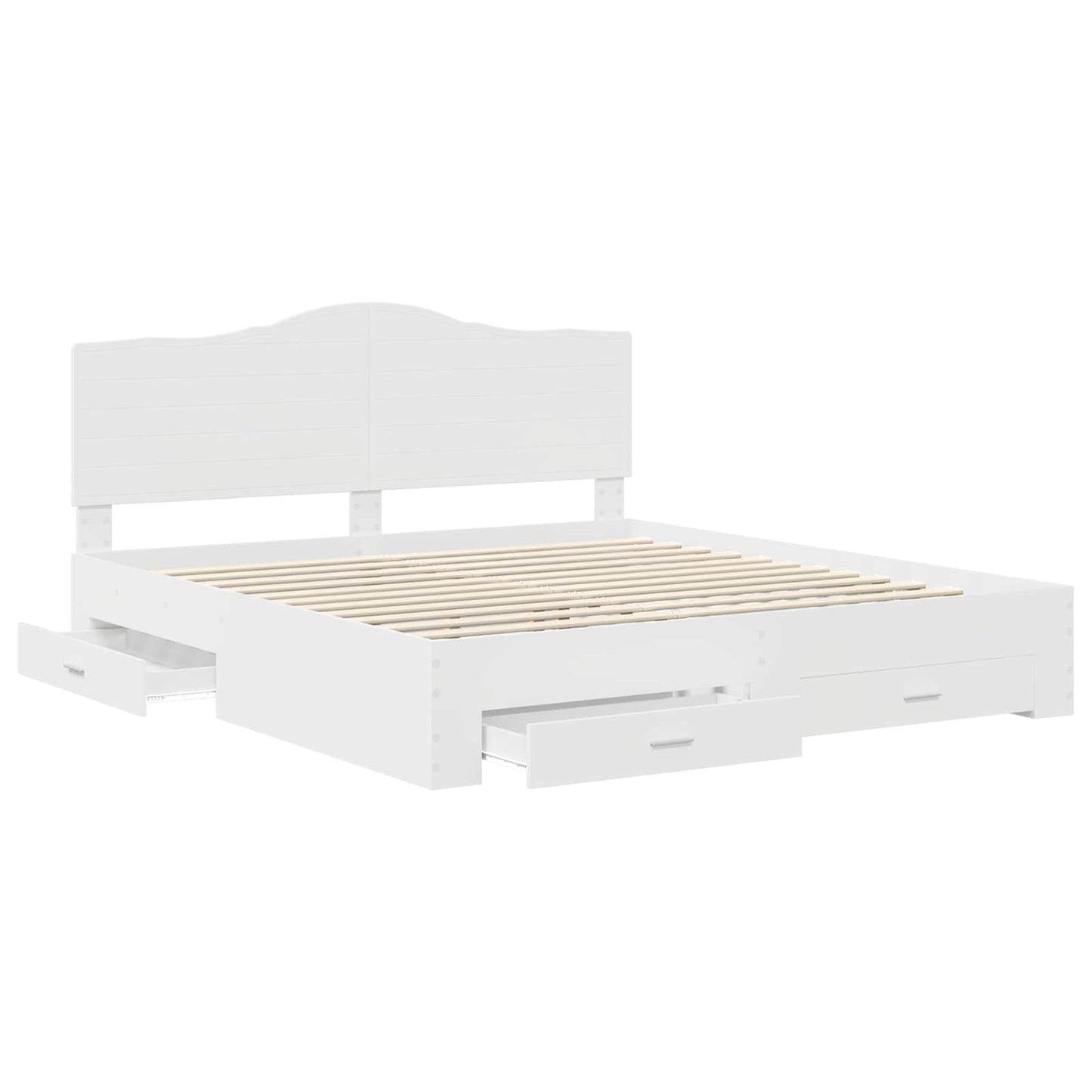 Bedframe met hoofdeinde met lade Wit 200 x 200 cm Bewerkt hout is nu te koop bij PeponiXL, paradijselijk wonen!