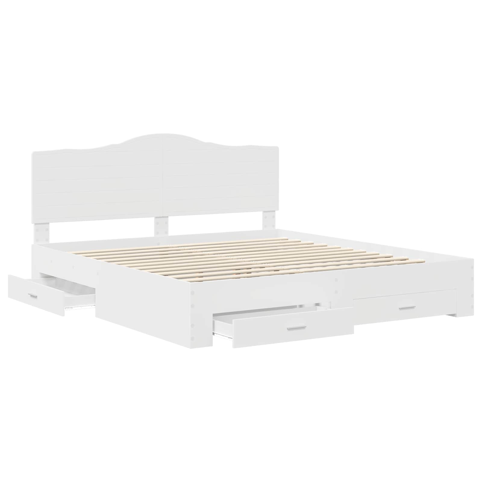 Bedframe met hoofdeinde met lade Wit 200 x 200 cm Bewerkt hout is nu te koop bij PeponiXL, paradijselijk wonen!