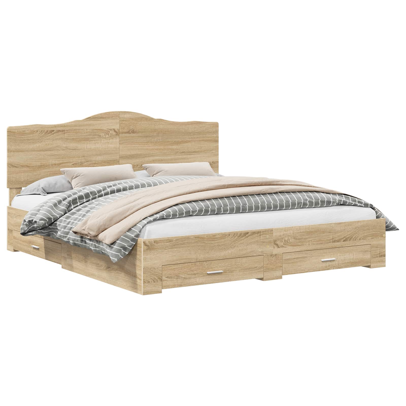 Bedframe met hoofdeinde Sonoma Eiken 200 x 200 cm Bewerkt hout is nu te koop bij PeponiXL, paradijselijk wonen!