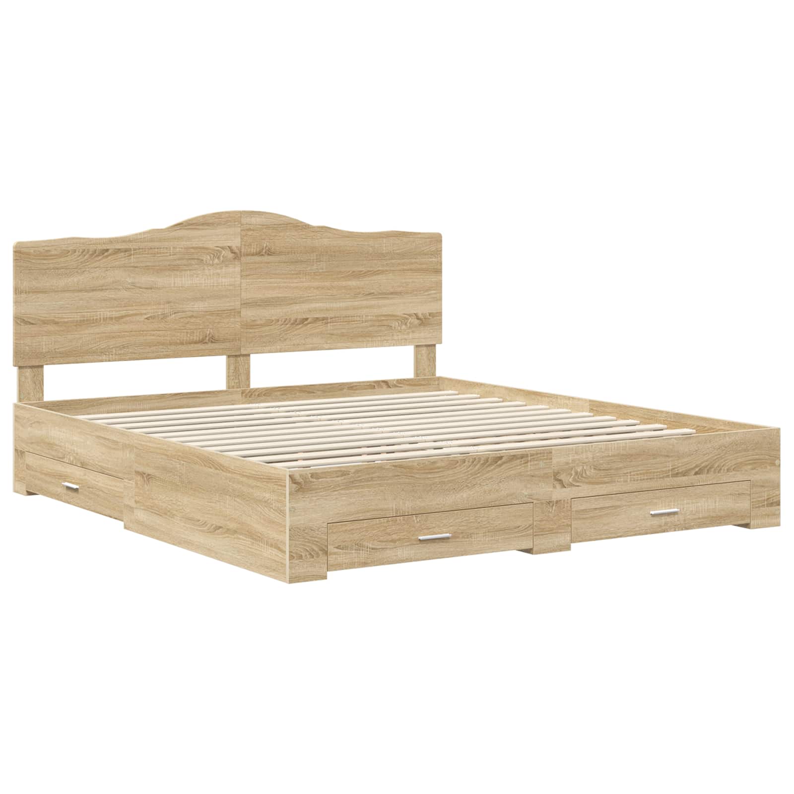 Bedframe met hoofdeinde Sonoma Eiken 200 x 200 cm Bewerkt hout is nu te koop bij PeponiXL, paradijselijk wonen!