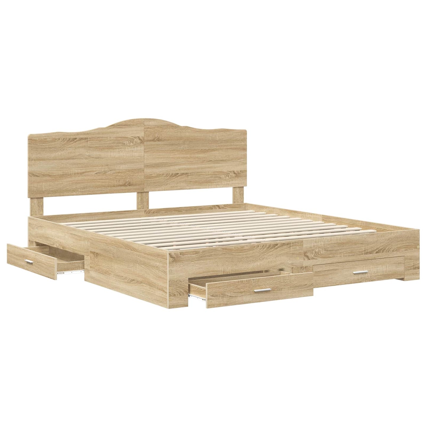 Bedframe met hoofdeinde Sonoma Eiken 200 x 200 cm Bewerkt hout is nu te koop bij PeponiXL, paradijselijk wonen!