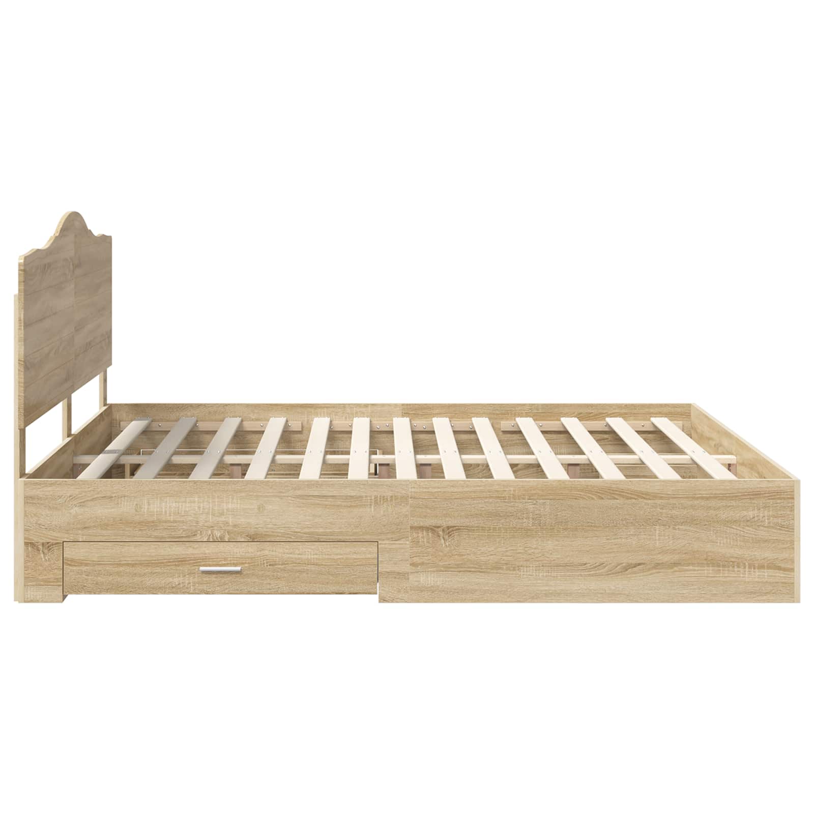 Bedframe met hoofdeinde Sonoma Eiken 200 x 200 cm Bewerkt hout is nu te koop bij PeponiXL, paradijselijk wonen!